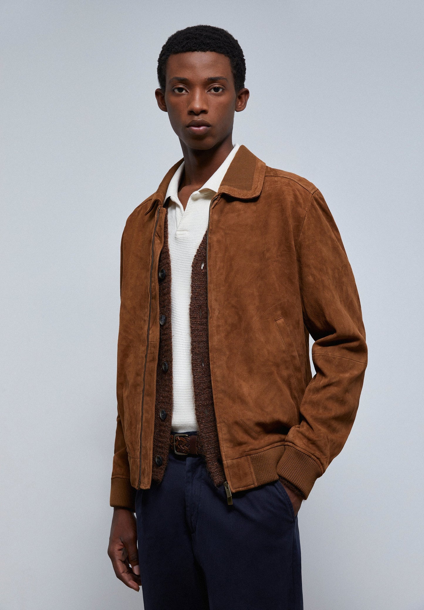 CARDIGAN BOMBER EM PELE