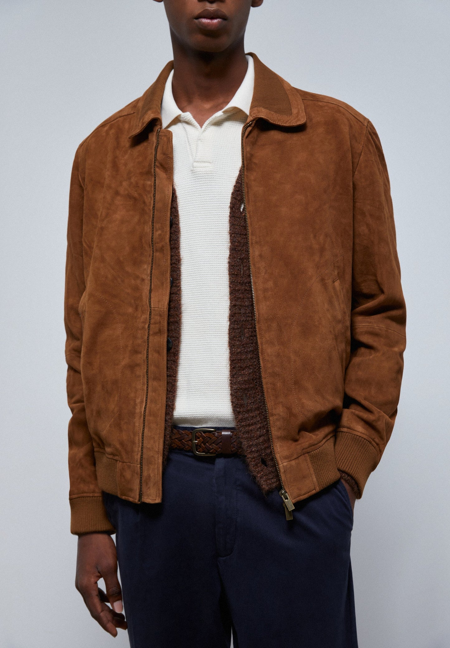 CARDIGAN BOMBER EM PELE