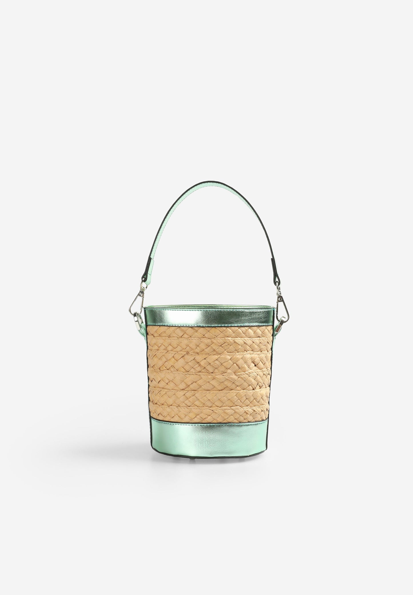 BUCKET BAG RÁFIA PORMENOR METALIZADO