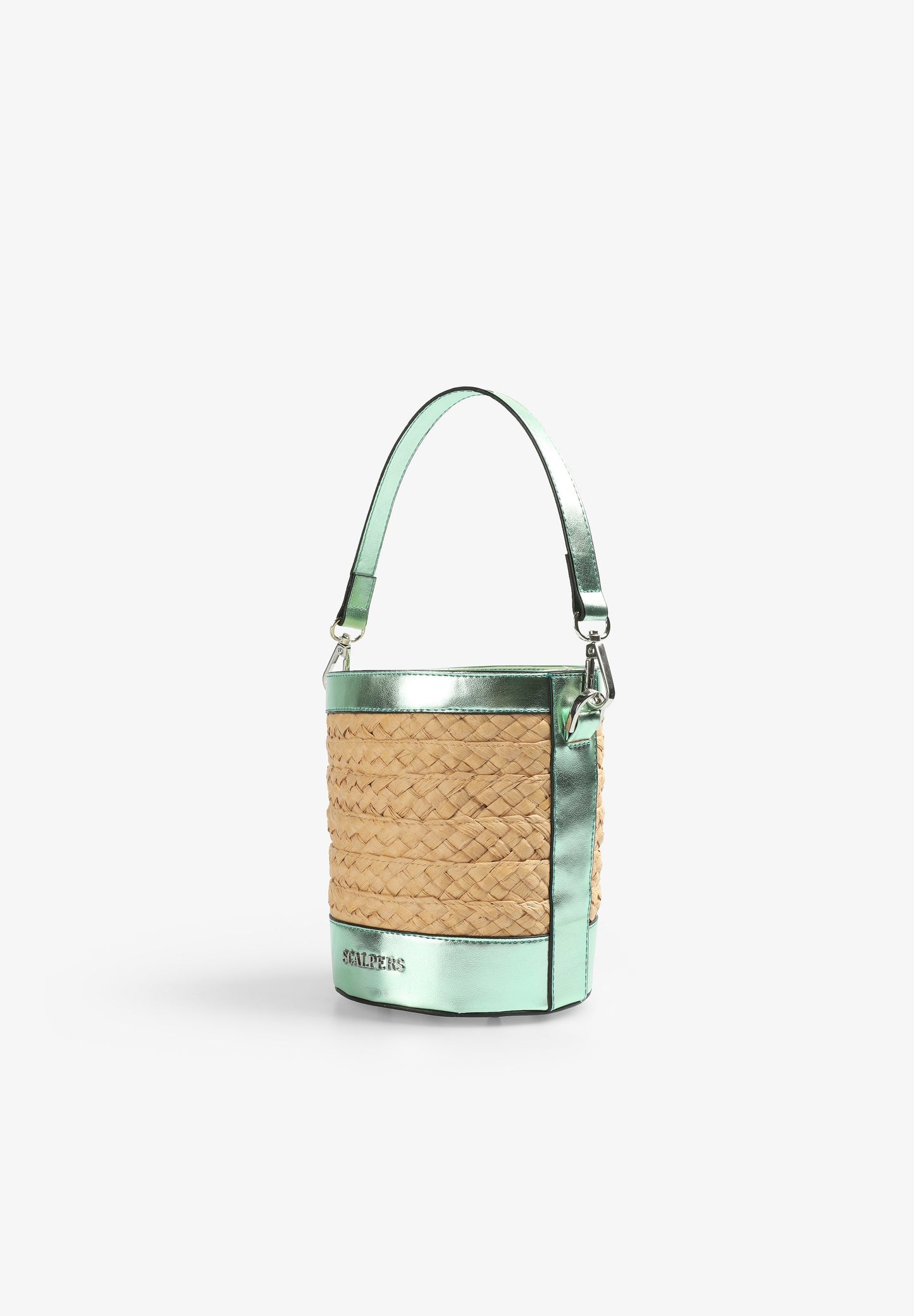 BUCKET BAG RÁFIA PORMENOR METALIZADO
