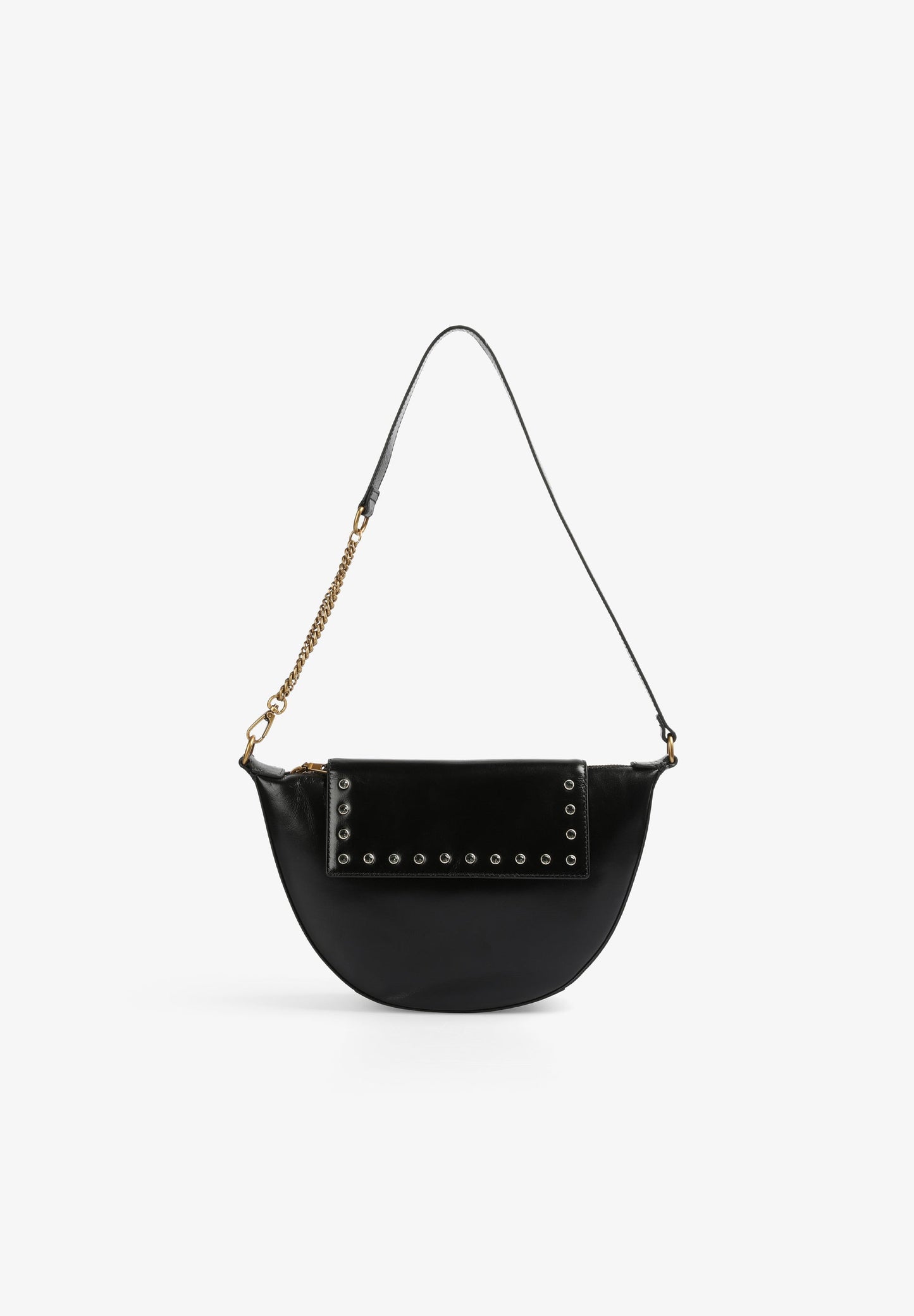 BOLSA EM PELE MEIA-LUA COM VIDROS