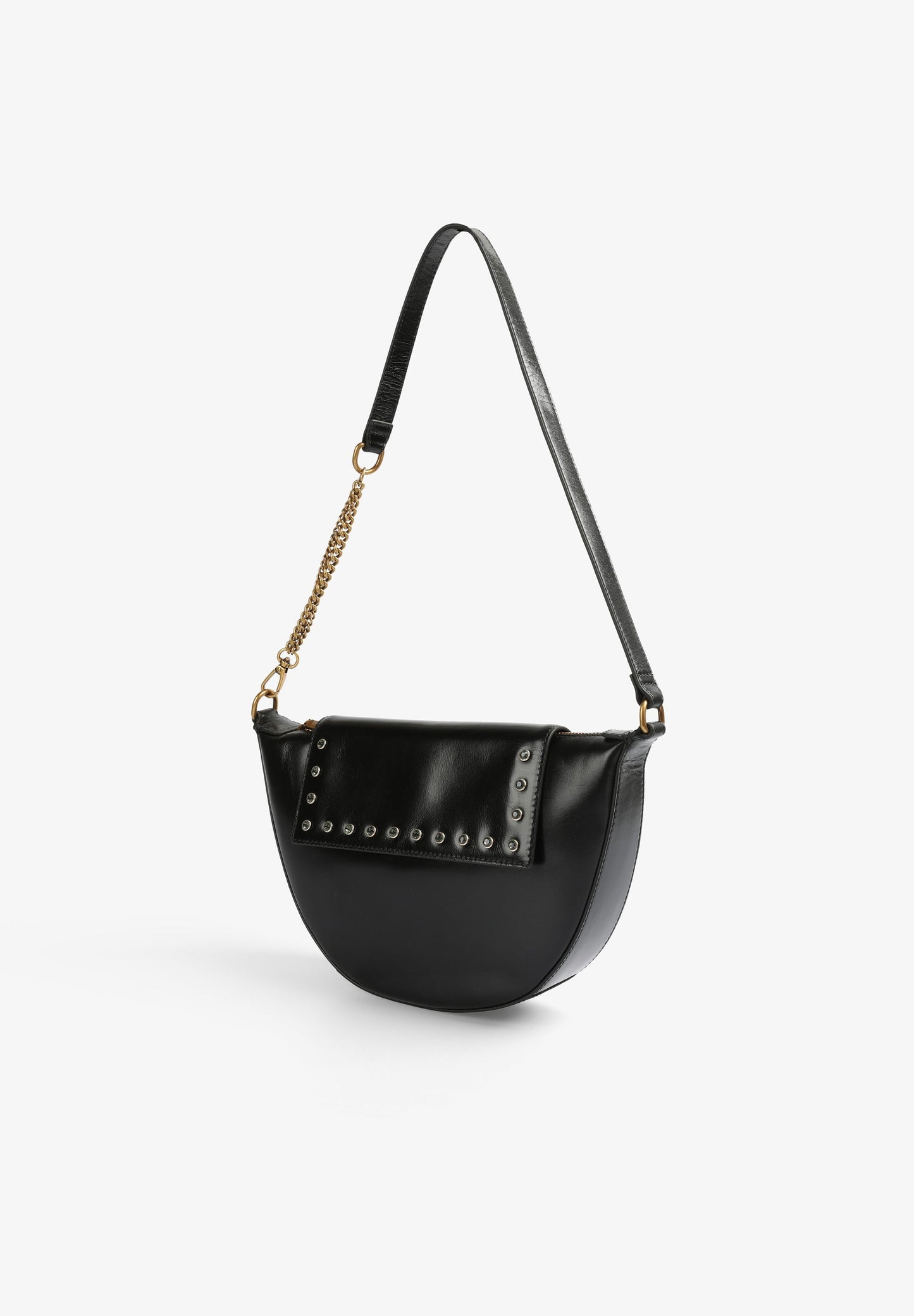 BOLSA EM PELE MEIA-LUA COM VIDROS