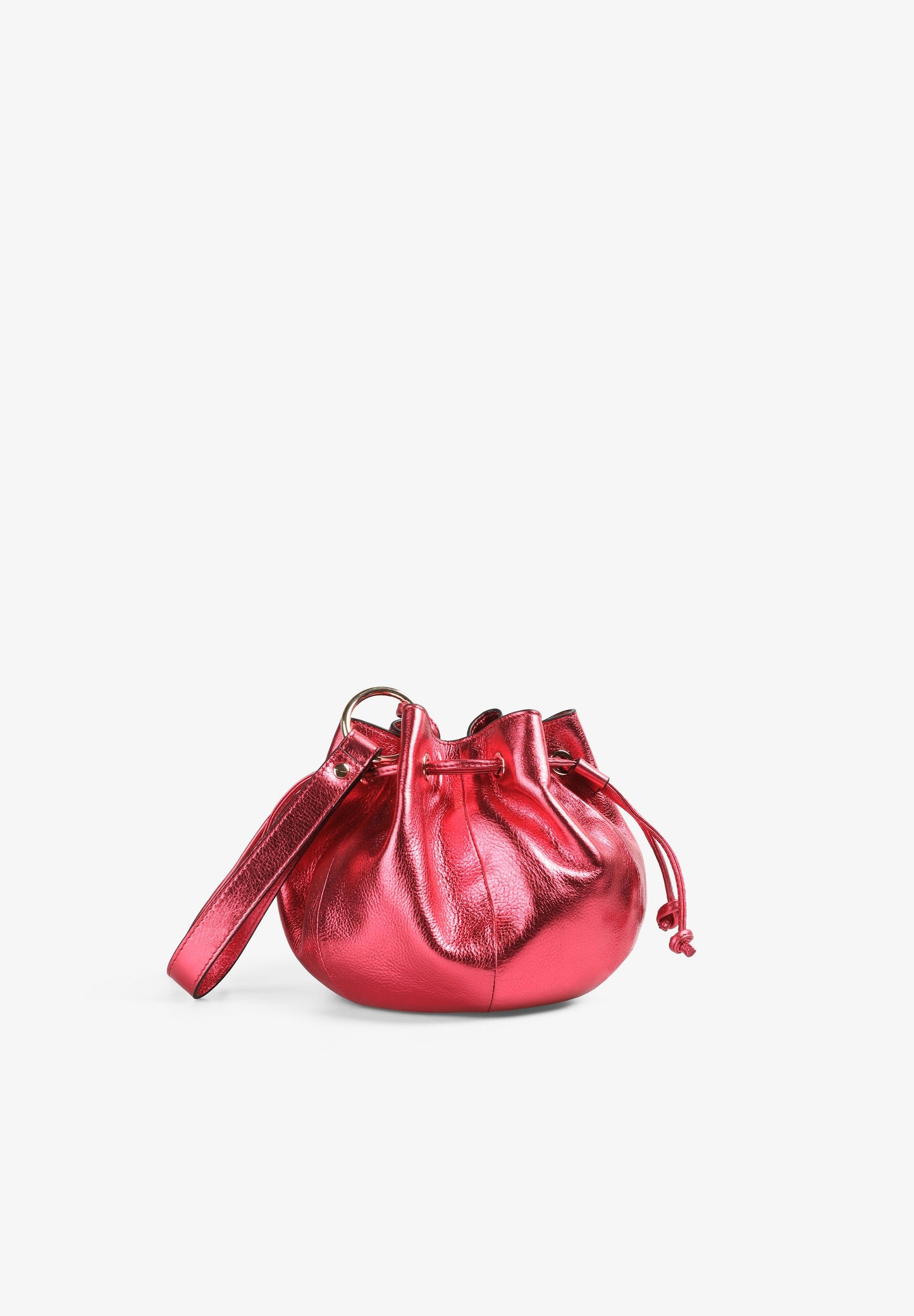 BOLSA BUCKET BAG EM PELE METALIZADA
