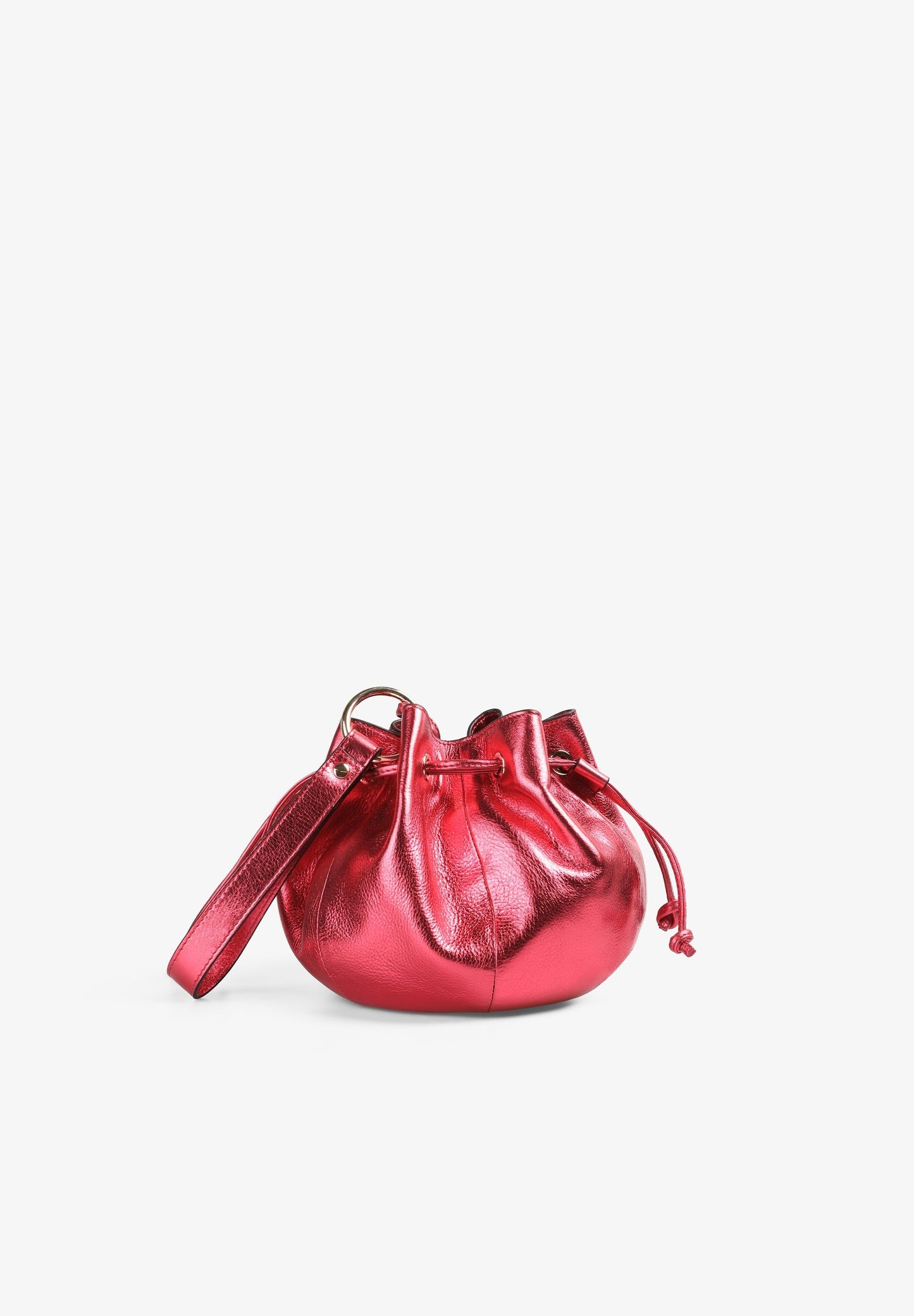 BOLSA BUCKET BAG EM PELE METALIZADA