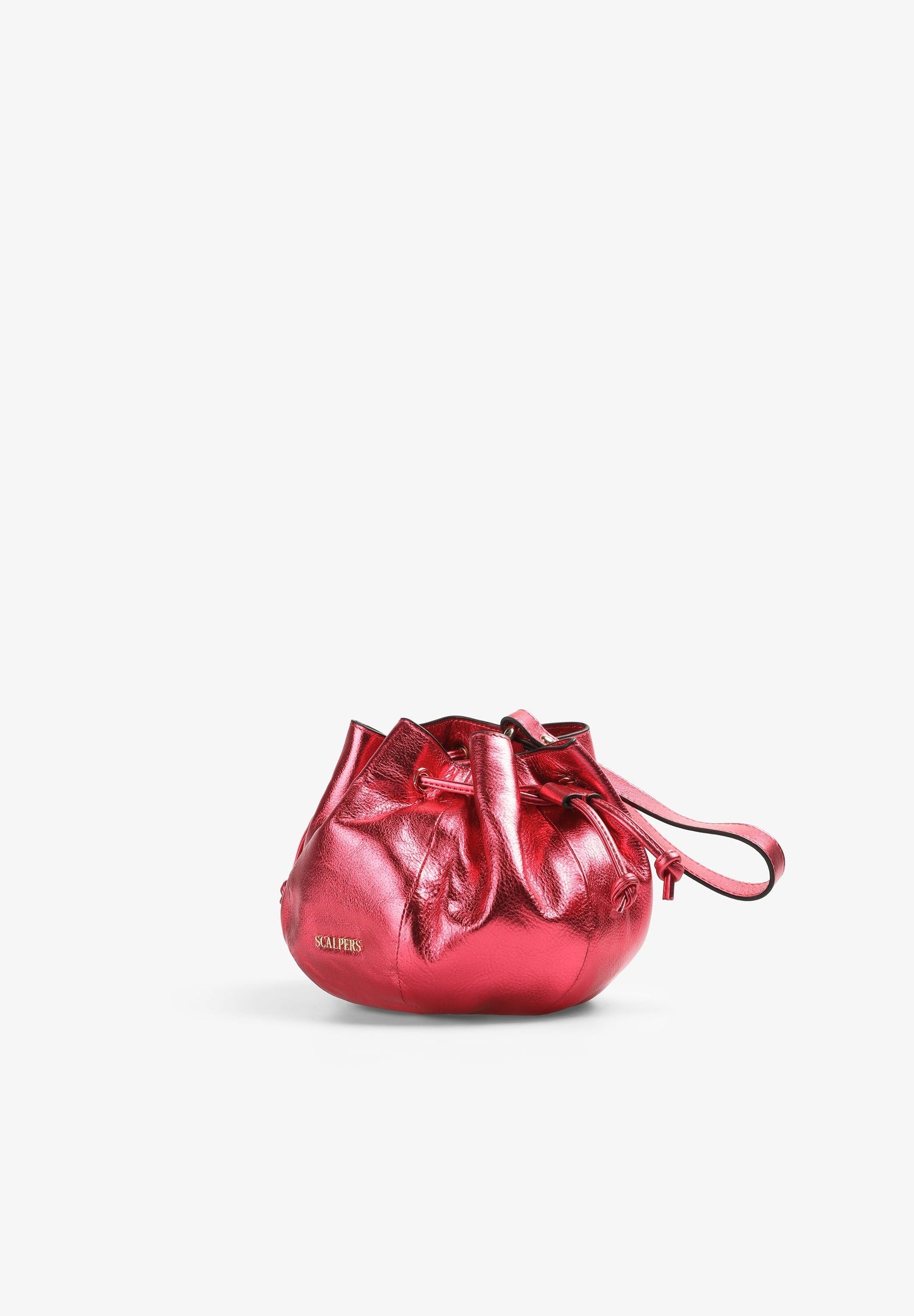 BOLSA BUCKET BAG EM PELE METALIZADA