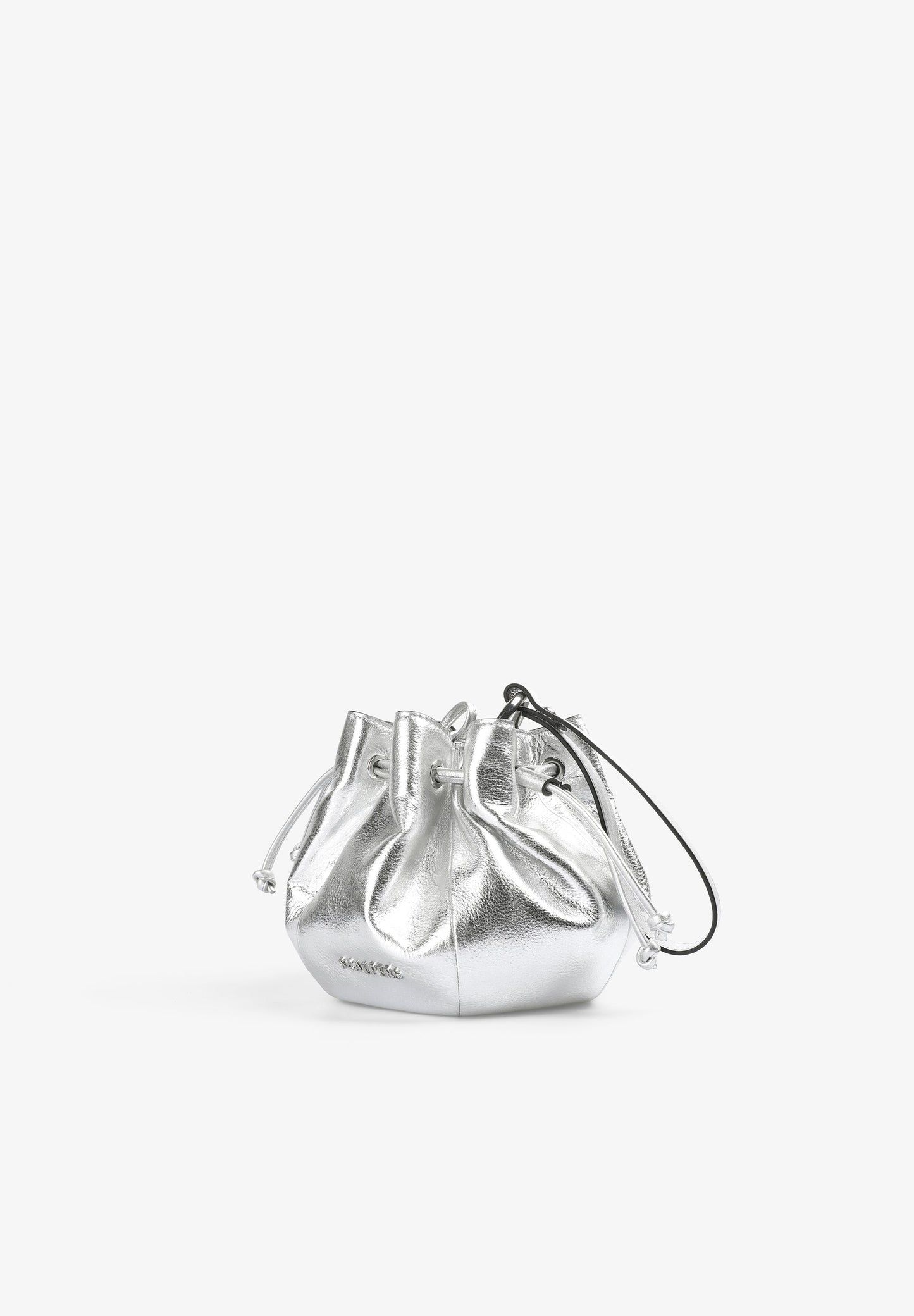 BOLSA BUCKET BAG EM PELE METALIZADA