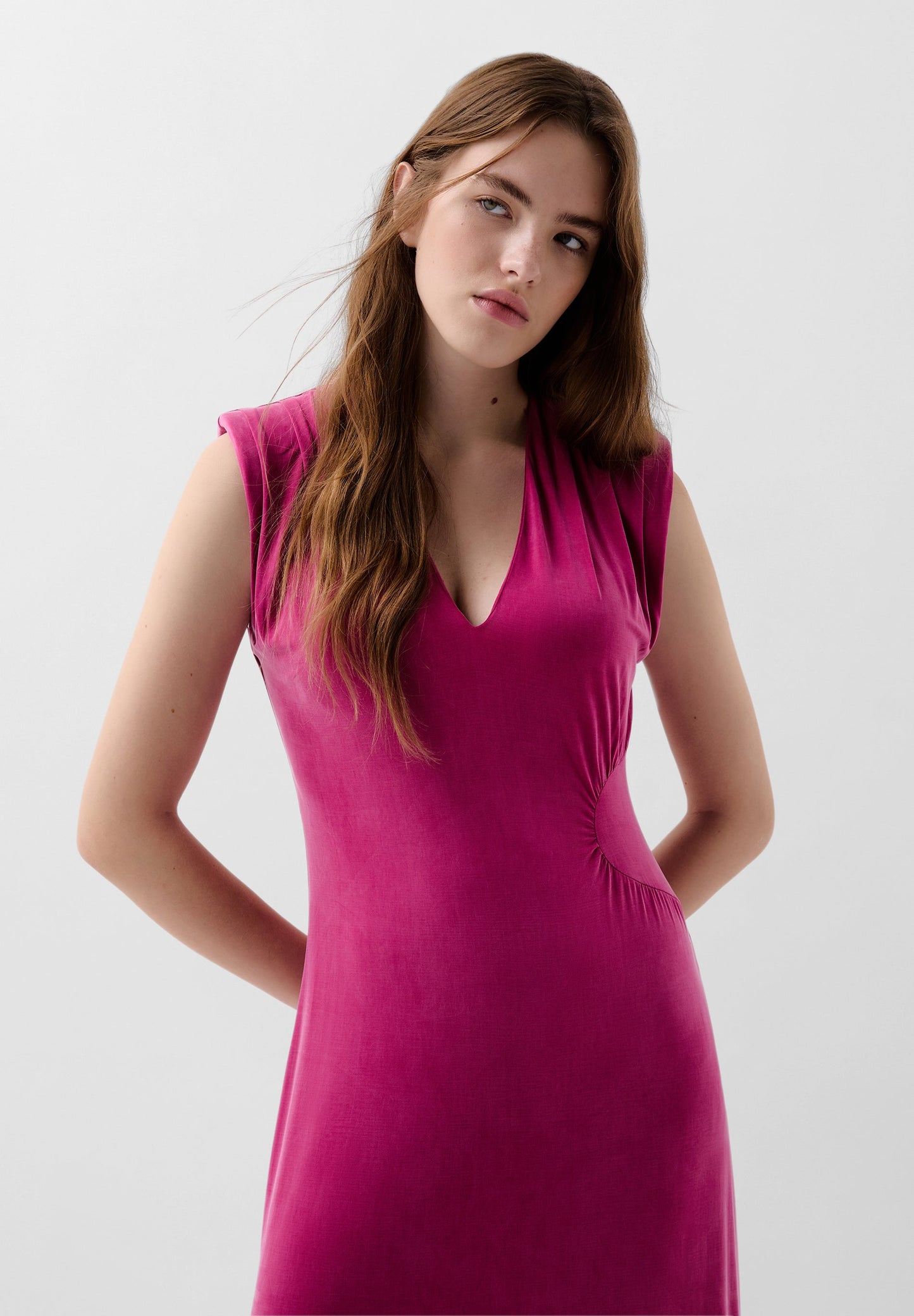 VESTIDO DE CUPRO COM PORMENOR NA CINTURA