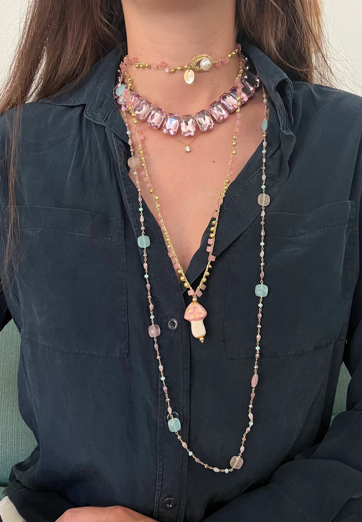 CASHFANA | COLLAR LARGO DE CERÁMICA FUNGHI ROSA