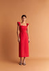 VESTIDO LINHO MIDI DRAPEADO NO PEITO