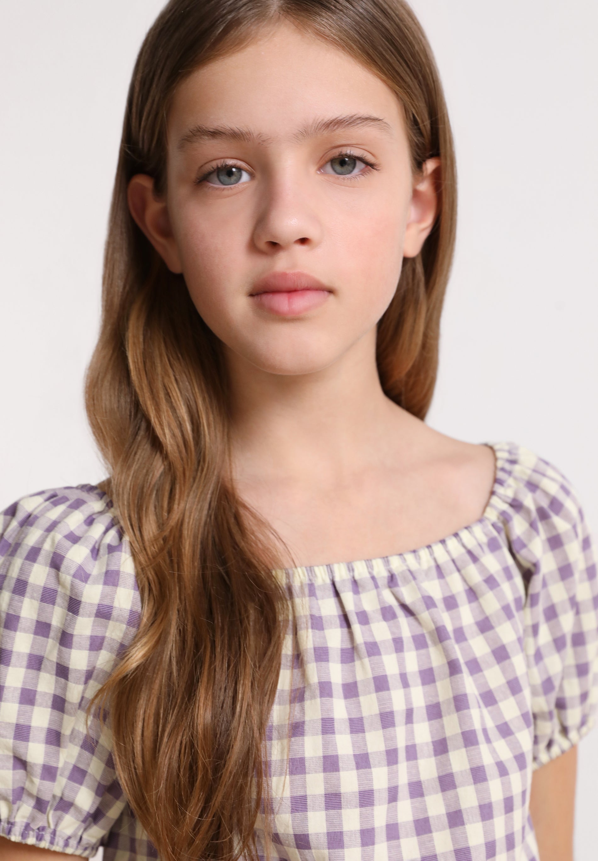 BLUSA VICHY COM MANGA ABALONADA