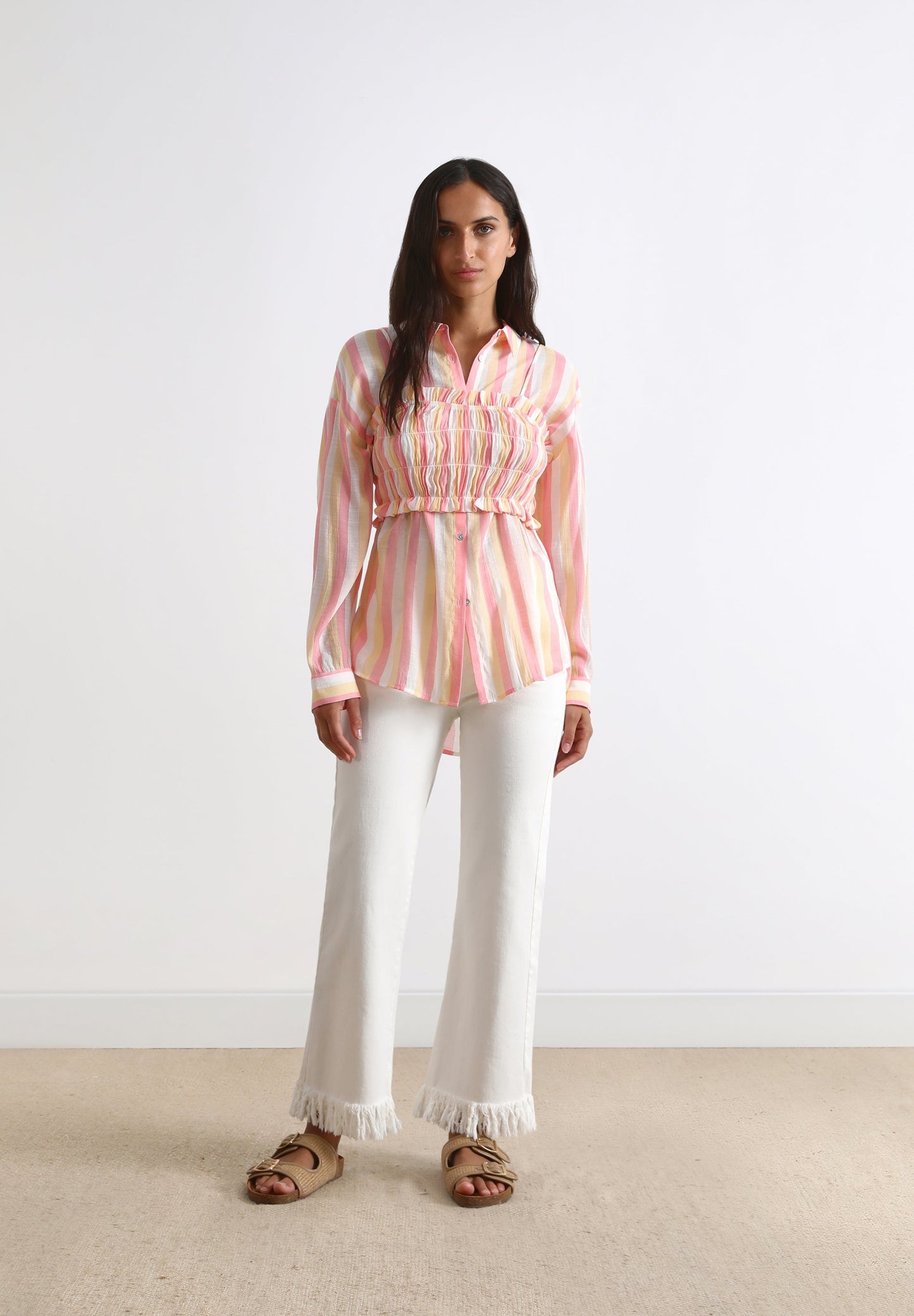 CONJUNTO DE CAMISA COM TOP ÀS RISCAS