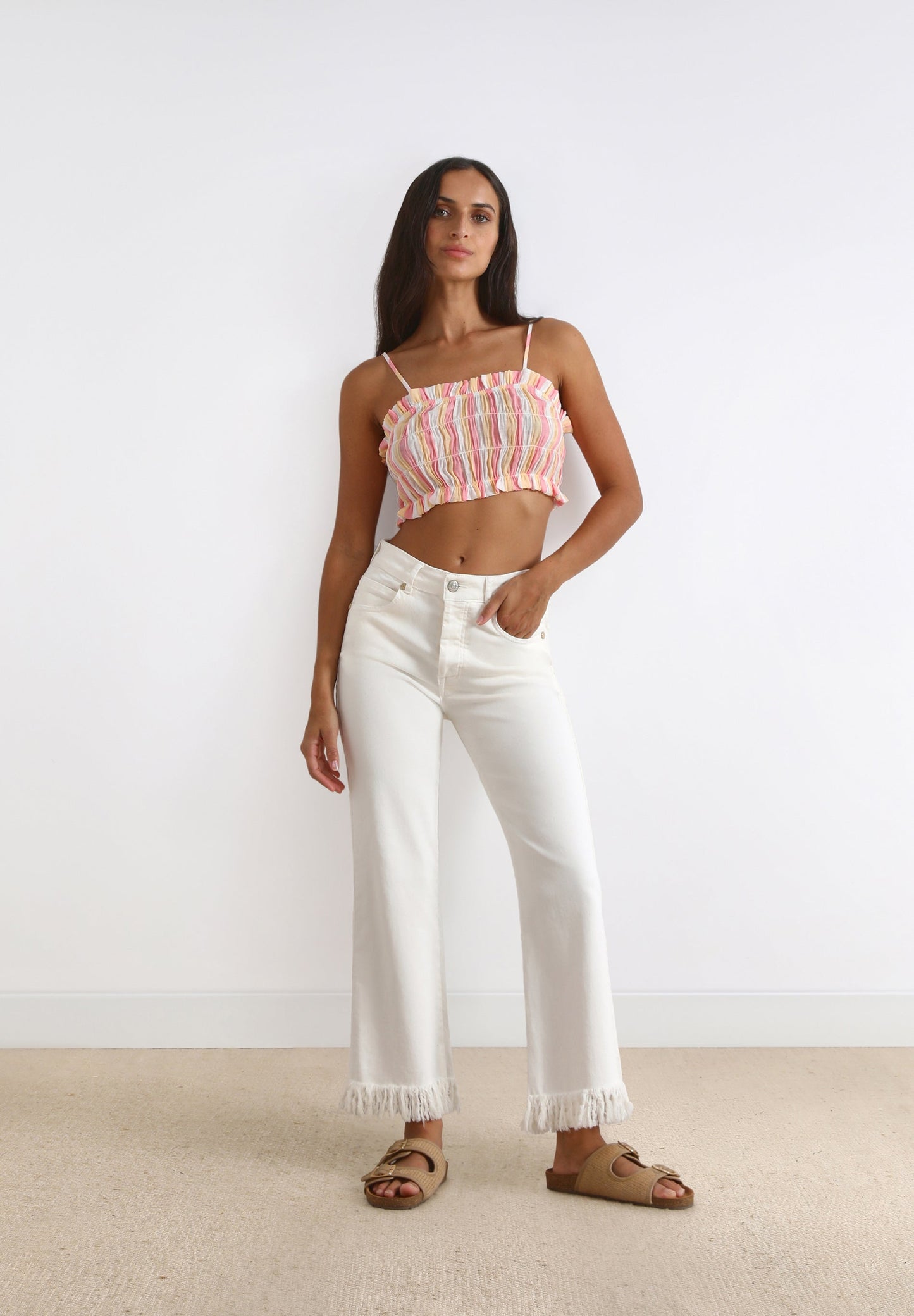 CONJUNTO DE CAMISA COM TOP ÀS RISCAS