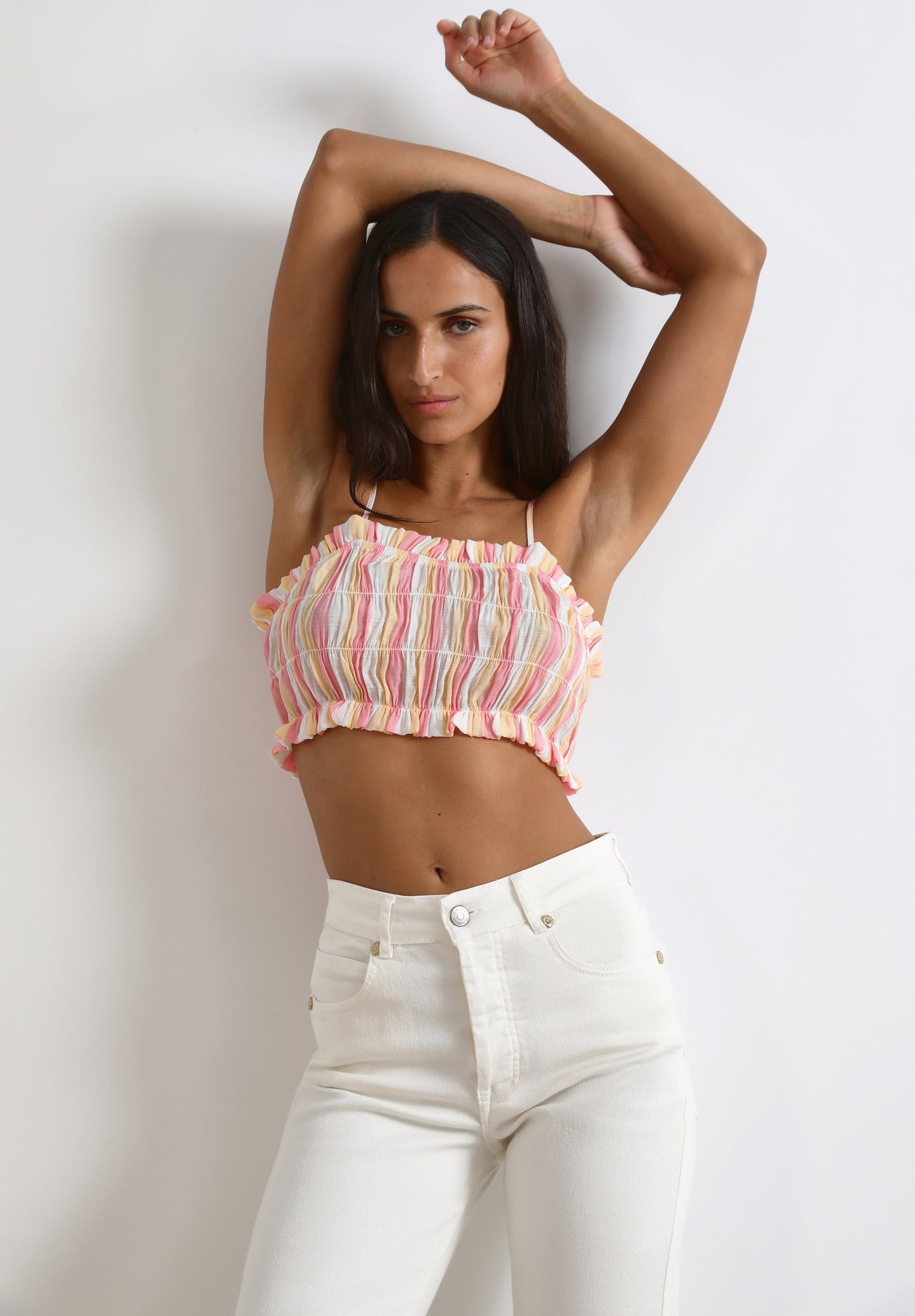 CONJUNTO DE CAMISA COM TOP ÀS RISCAS