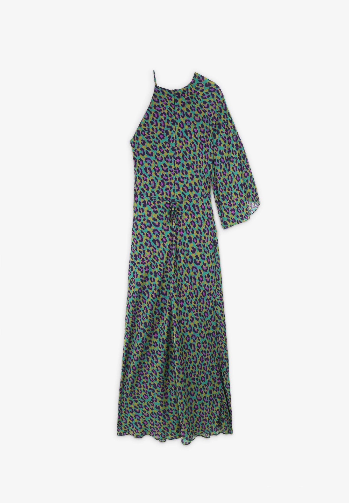 VESTIDO COMPRIDO ASSIMÉTRICO COM ESTAMPADO ANIMAL