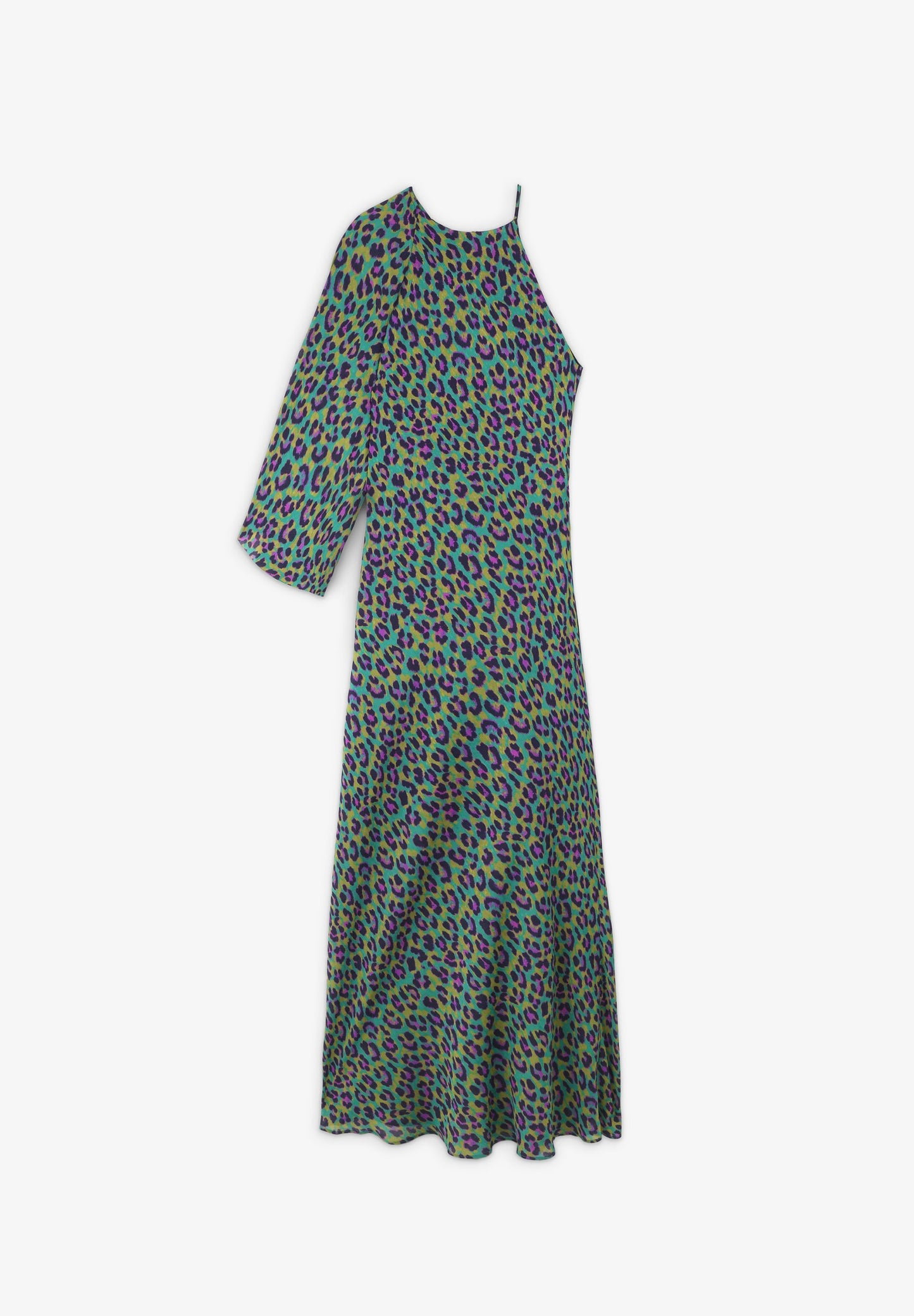 VESTIDO COMPRIDO ASSIMÉTRICO COM ESTAMPADO ANIMAL