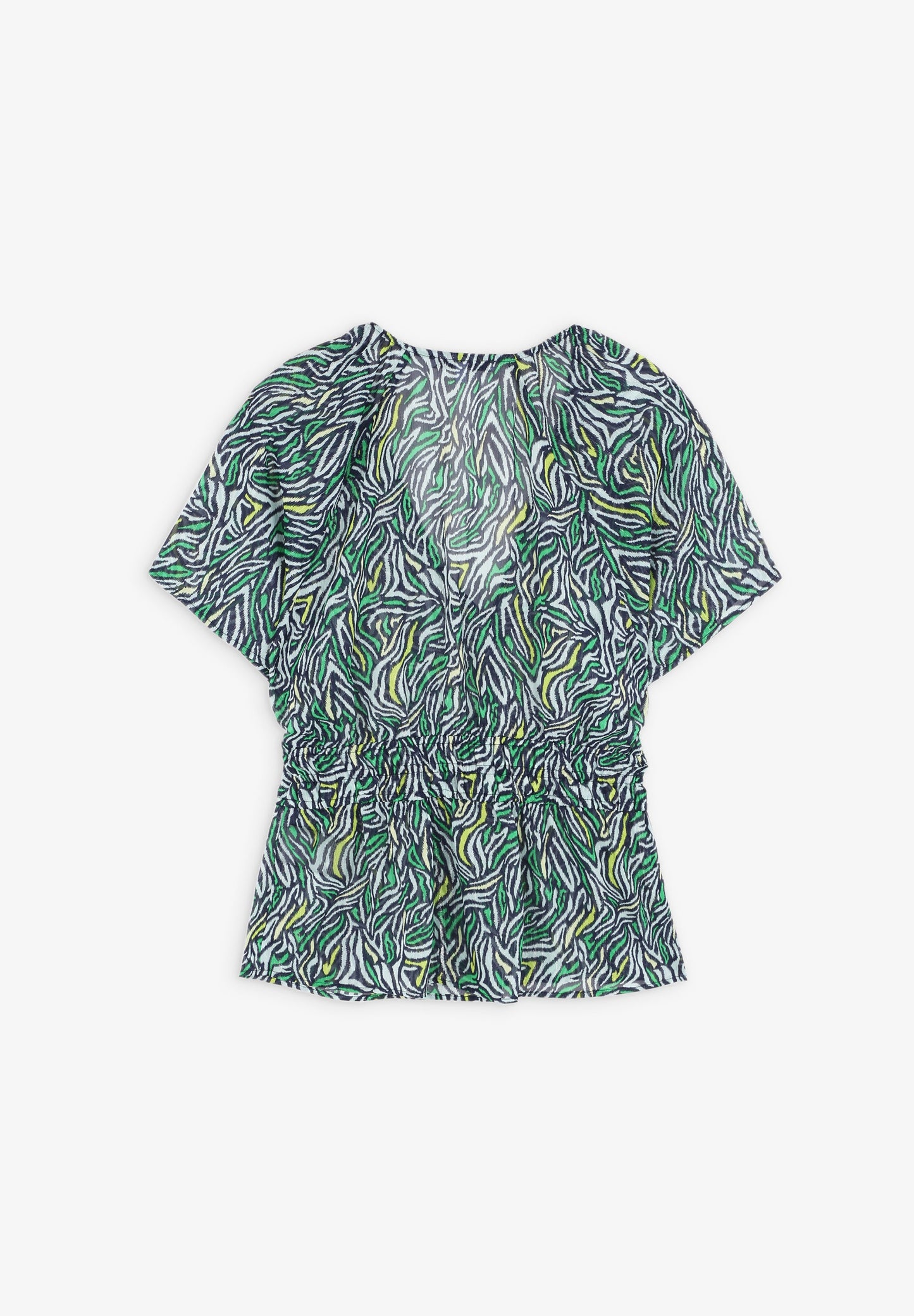 TOP COM ESTAMPADO ANIMAL E FRANZIDO