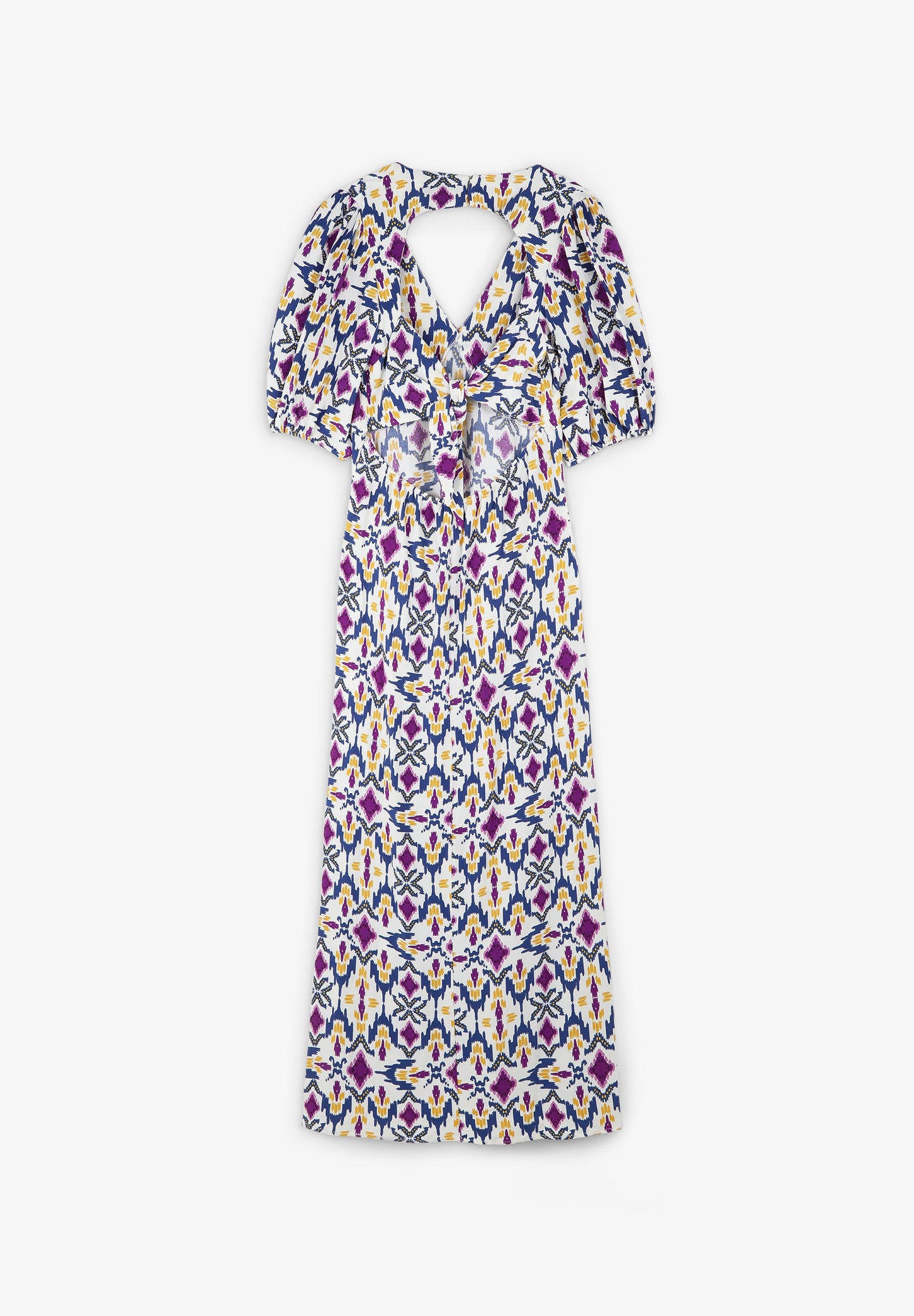 VESTIDO MIDI COM PADRÃO E ABERTURA NAS COSTAS