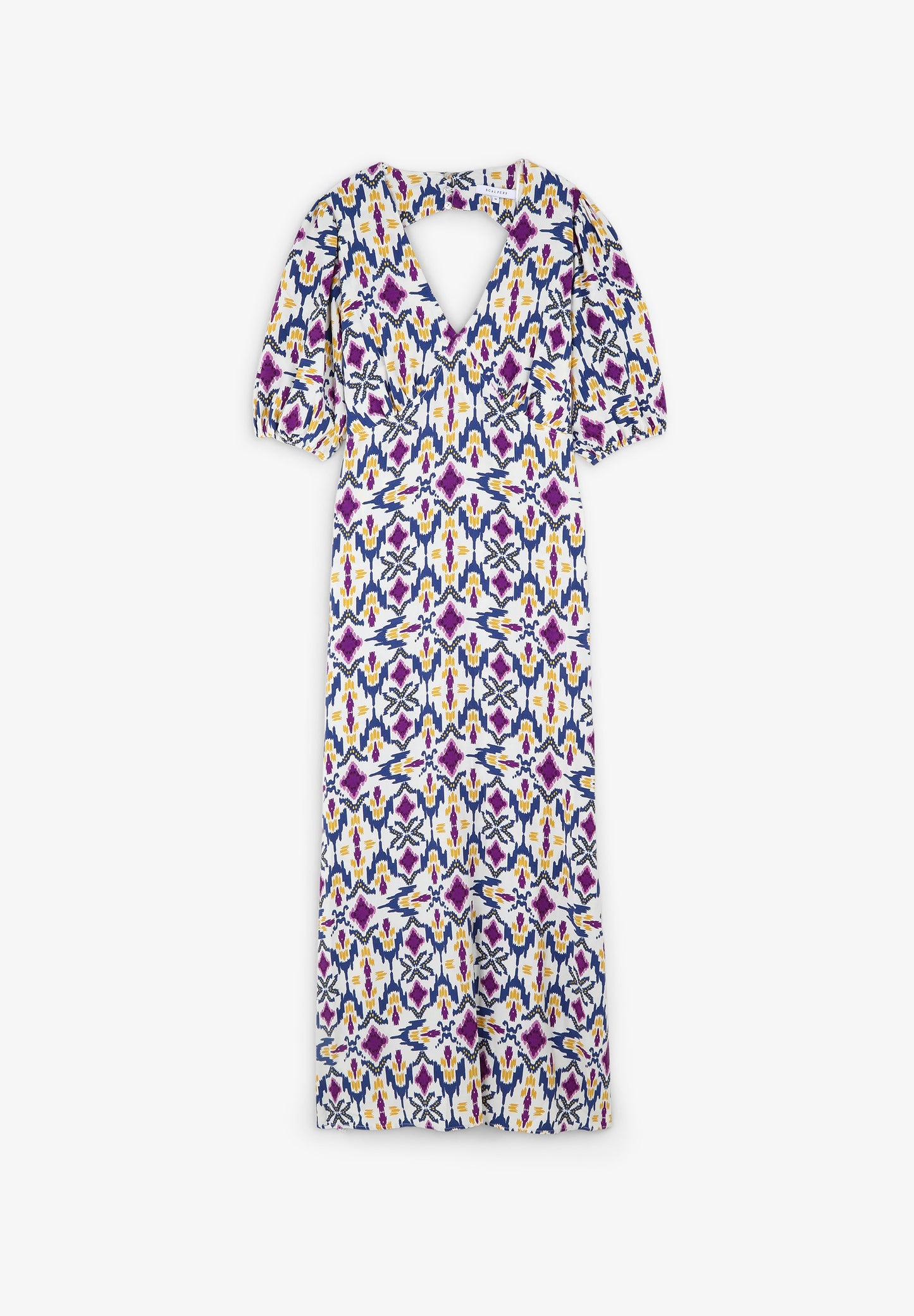 VESTIDO MIDI COM PADRÃO E ABERTURA NAS COSTAS