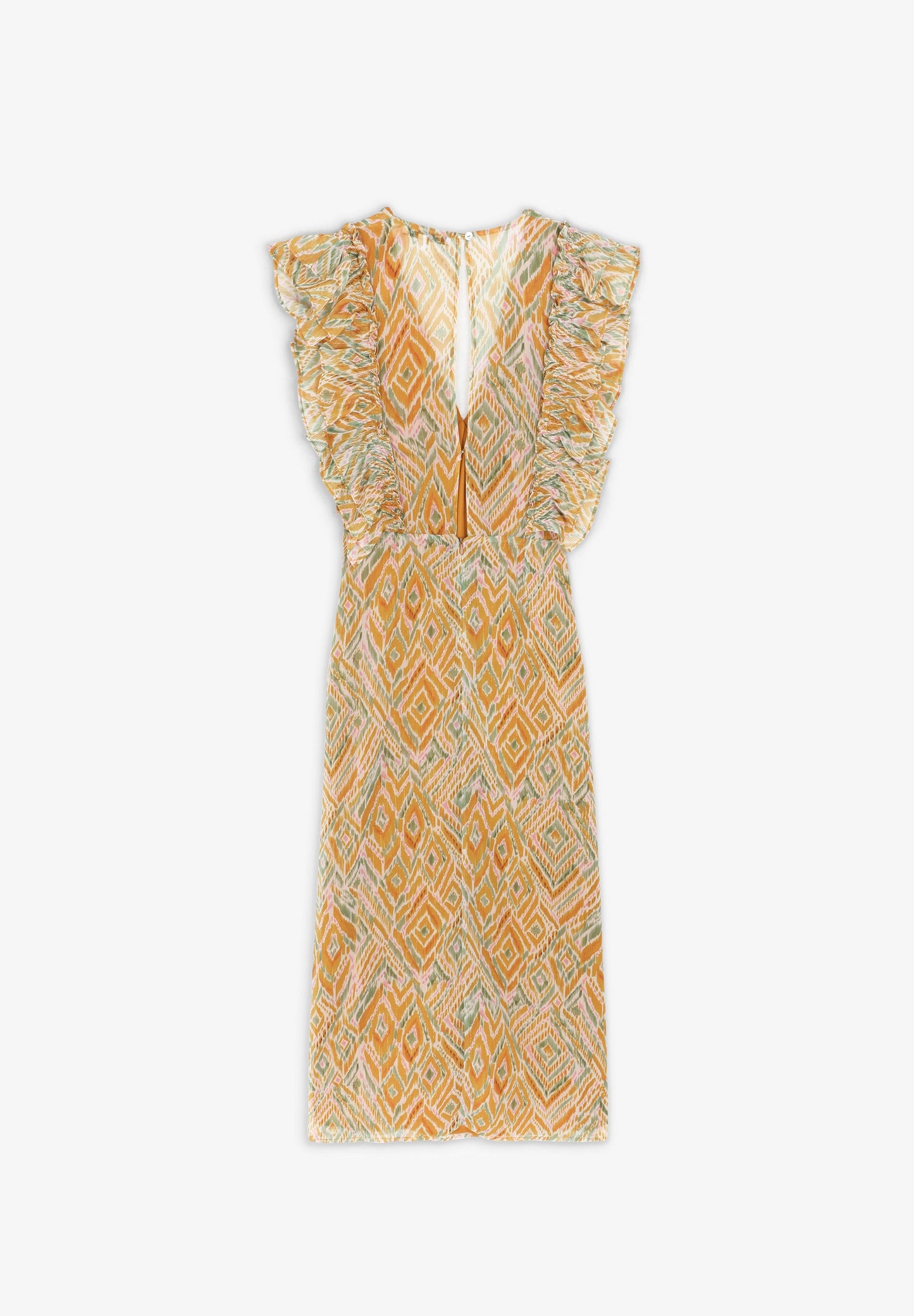 VESTIDO MIDI COM MANGA DE FOLHOS