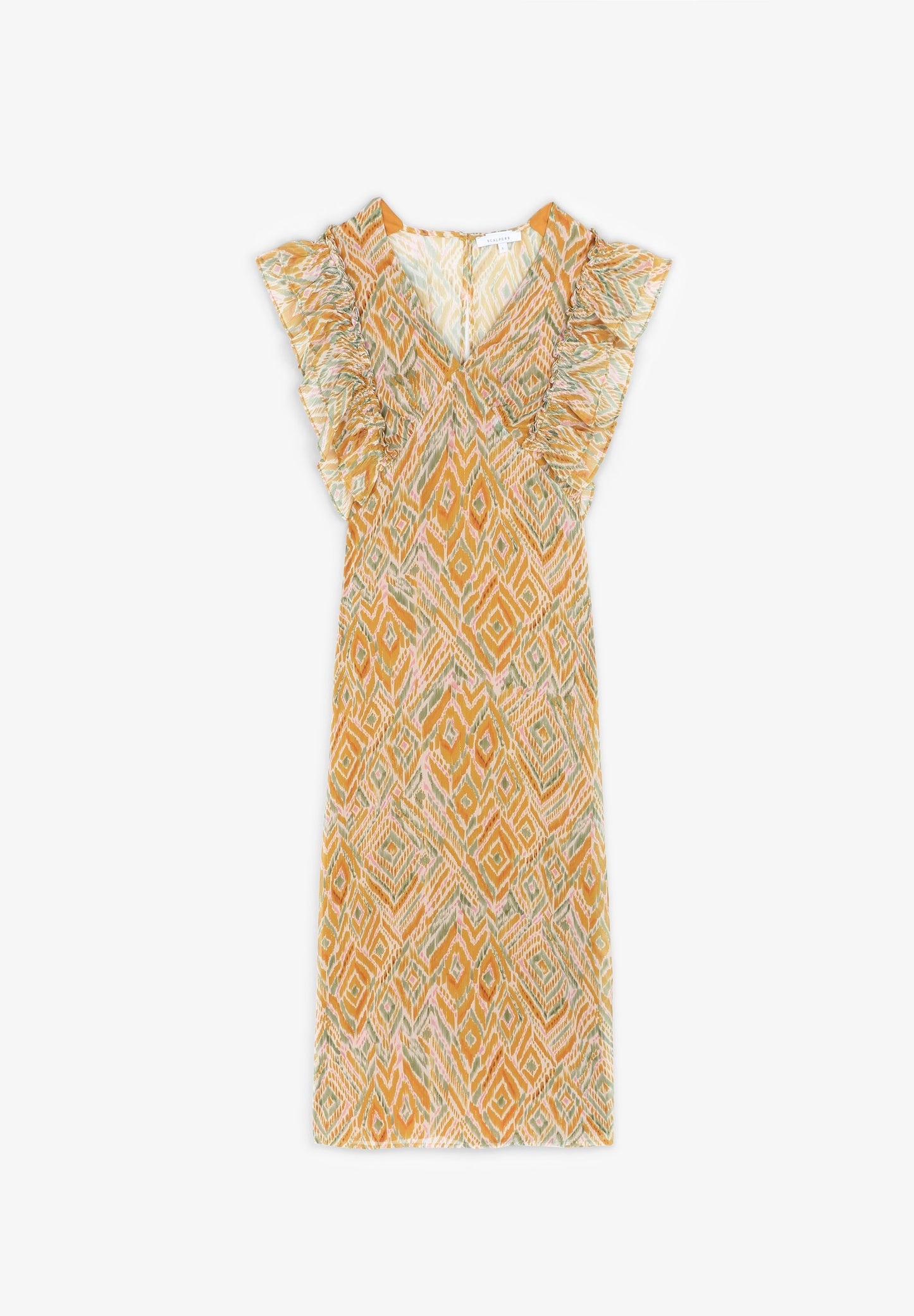 VESTIDO MIDI COM MANGA DE FOLHOS