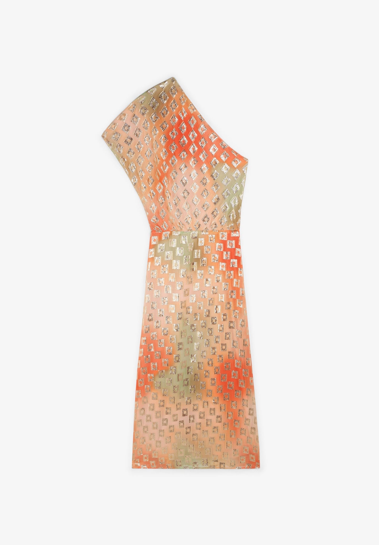 VESTIDO ASSIMÉTRICO COM PADRÃO METALIZADO