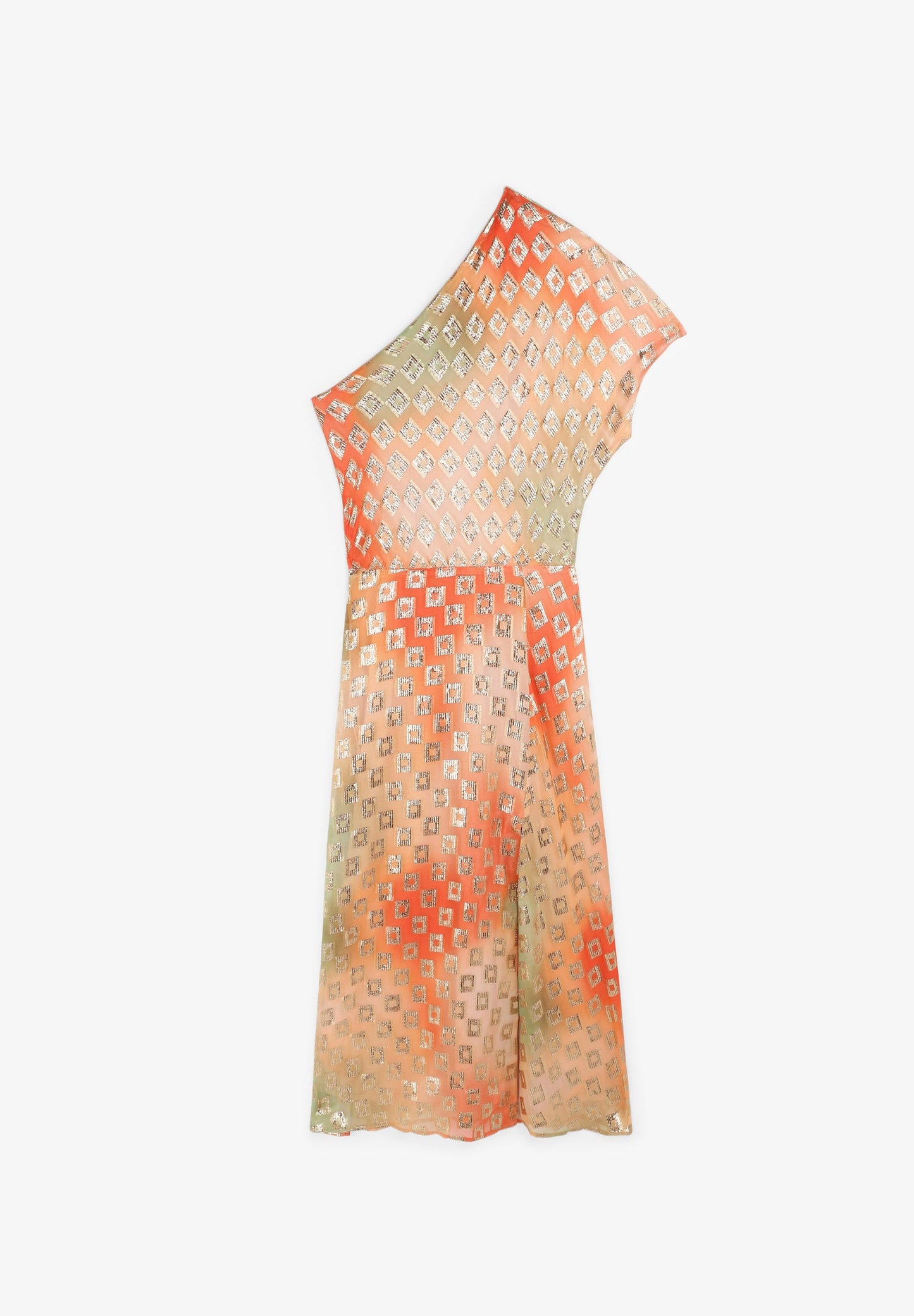 VESTIDO ASSIMÉTRICO COM PADRÃO METALIZADO