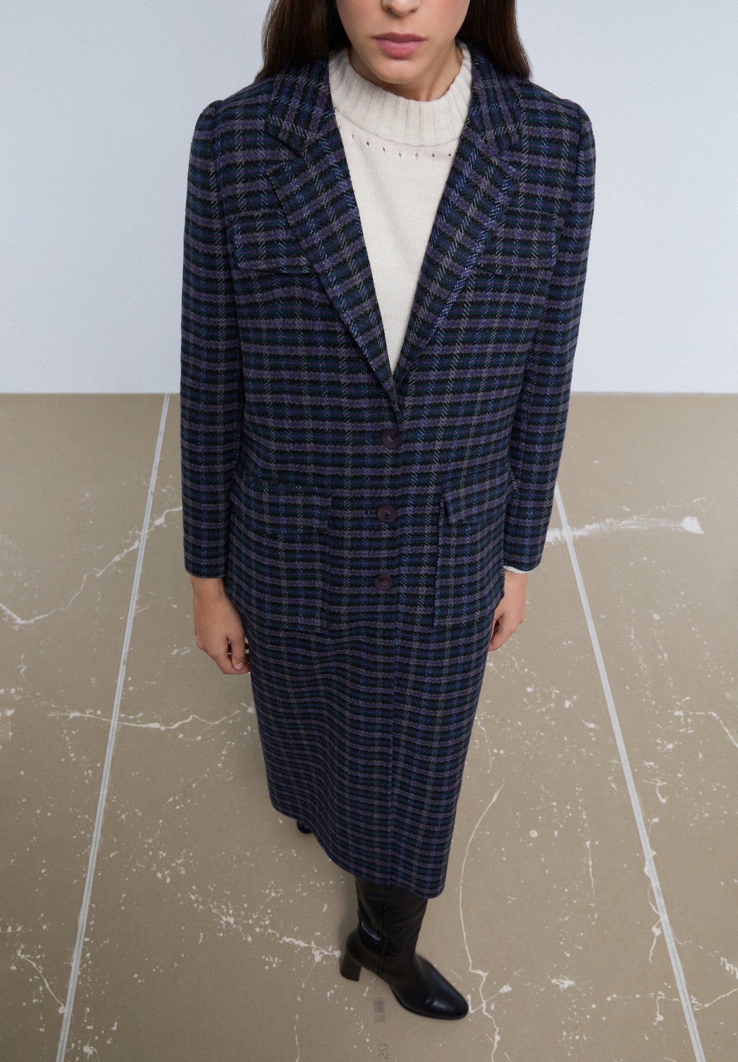 CASACO COMPRIDO QUADRADOS COM BOLSOS