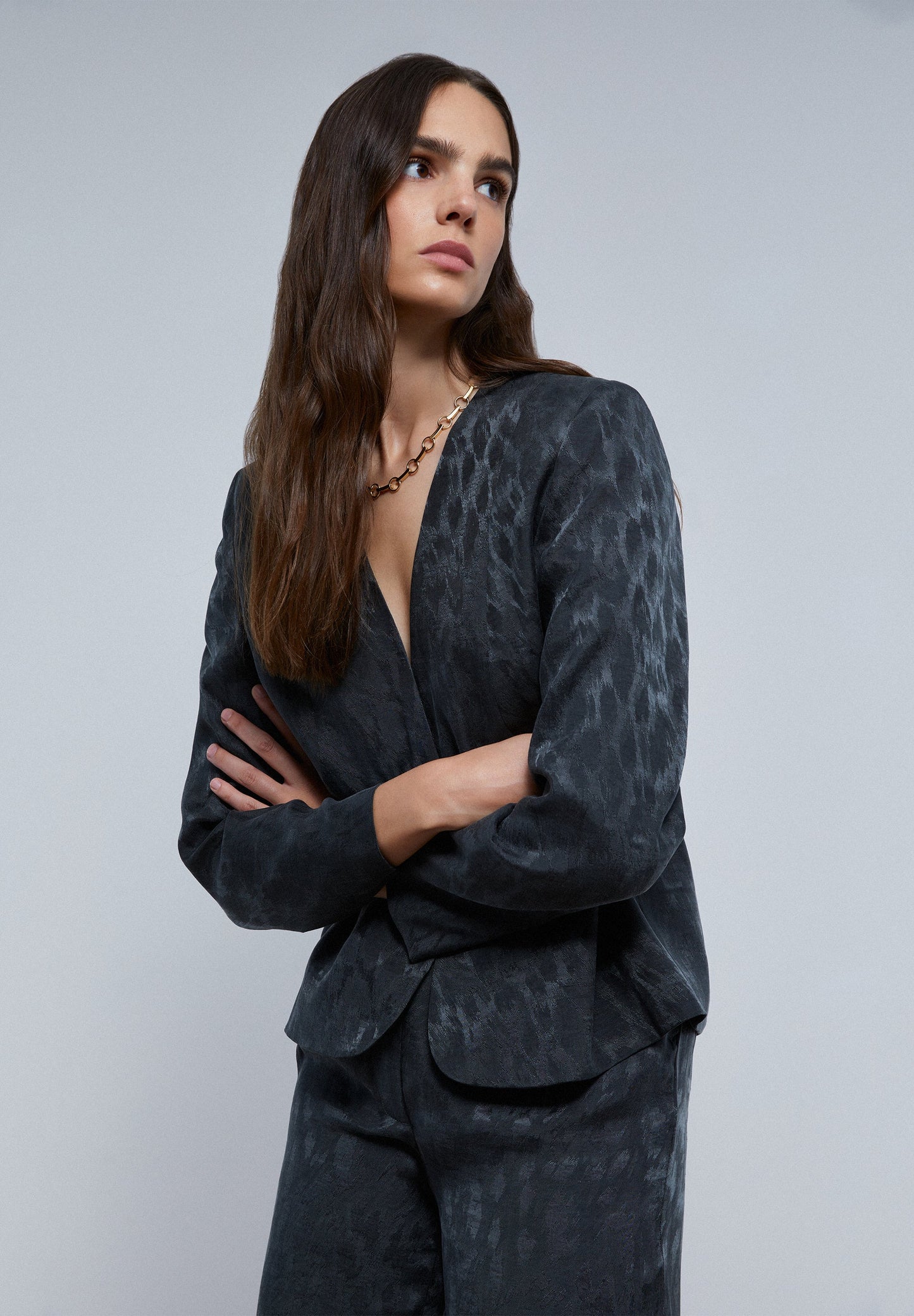 BLAZER SEM LAPELA ANIMAL PRINT