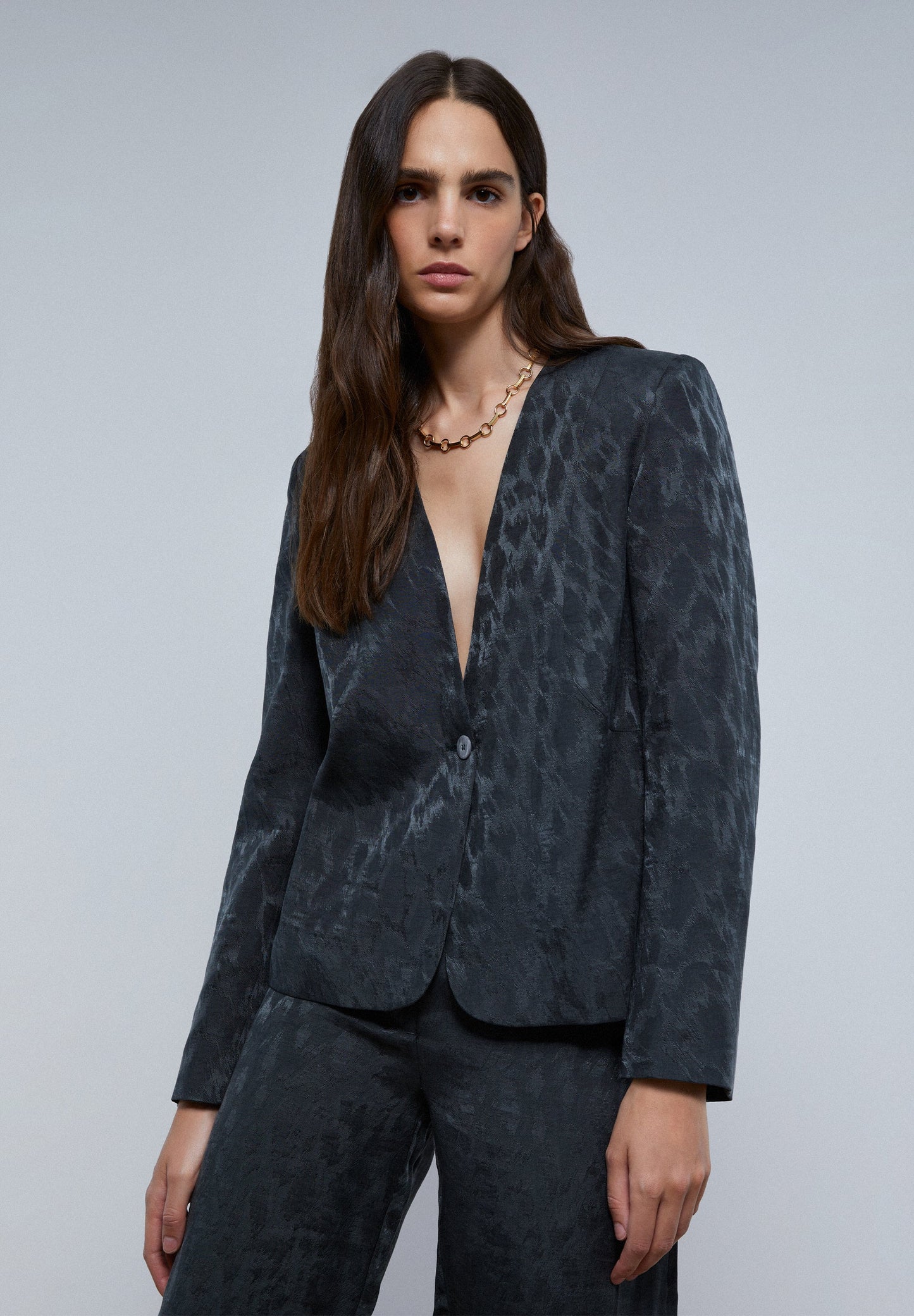 BLAZER SEM LAPELA ANIMAL PRINT