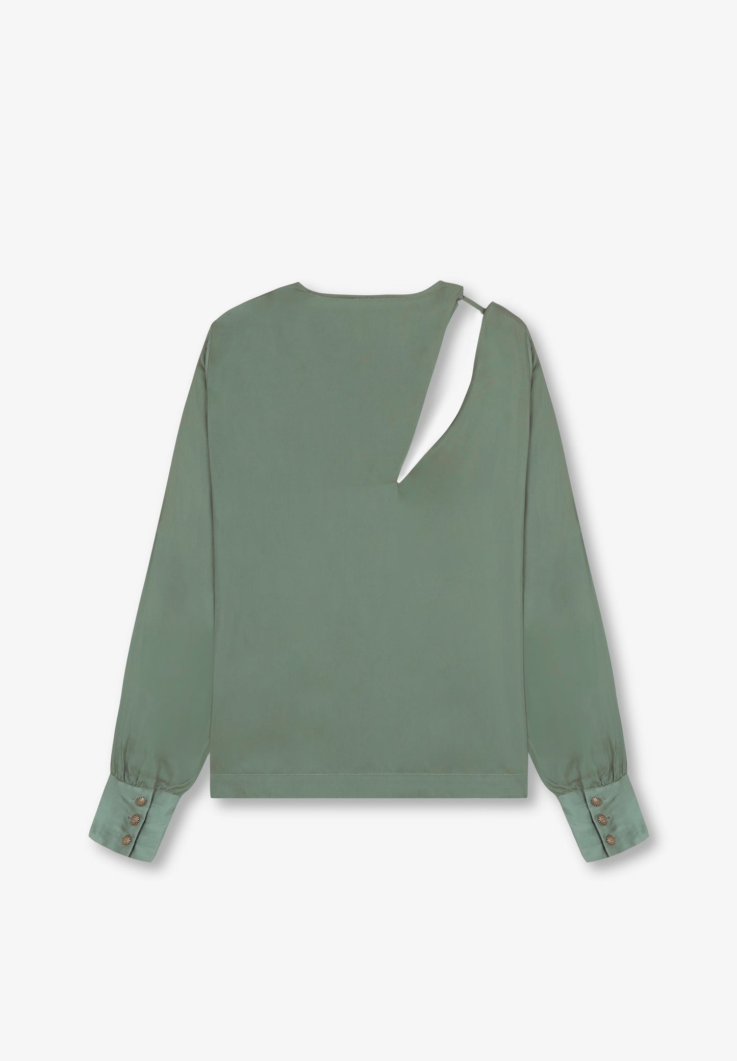 BLUSA ACETINADA COM ABERTURA NO OMBRO