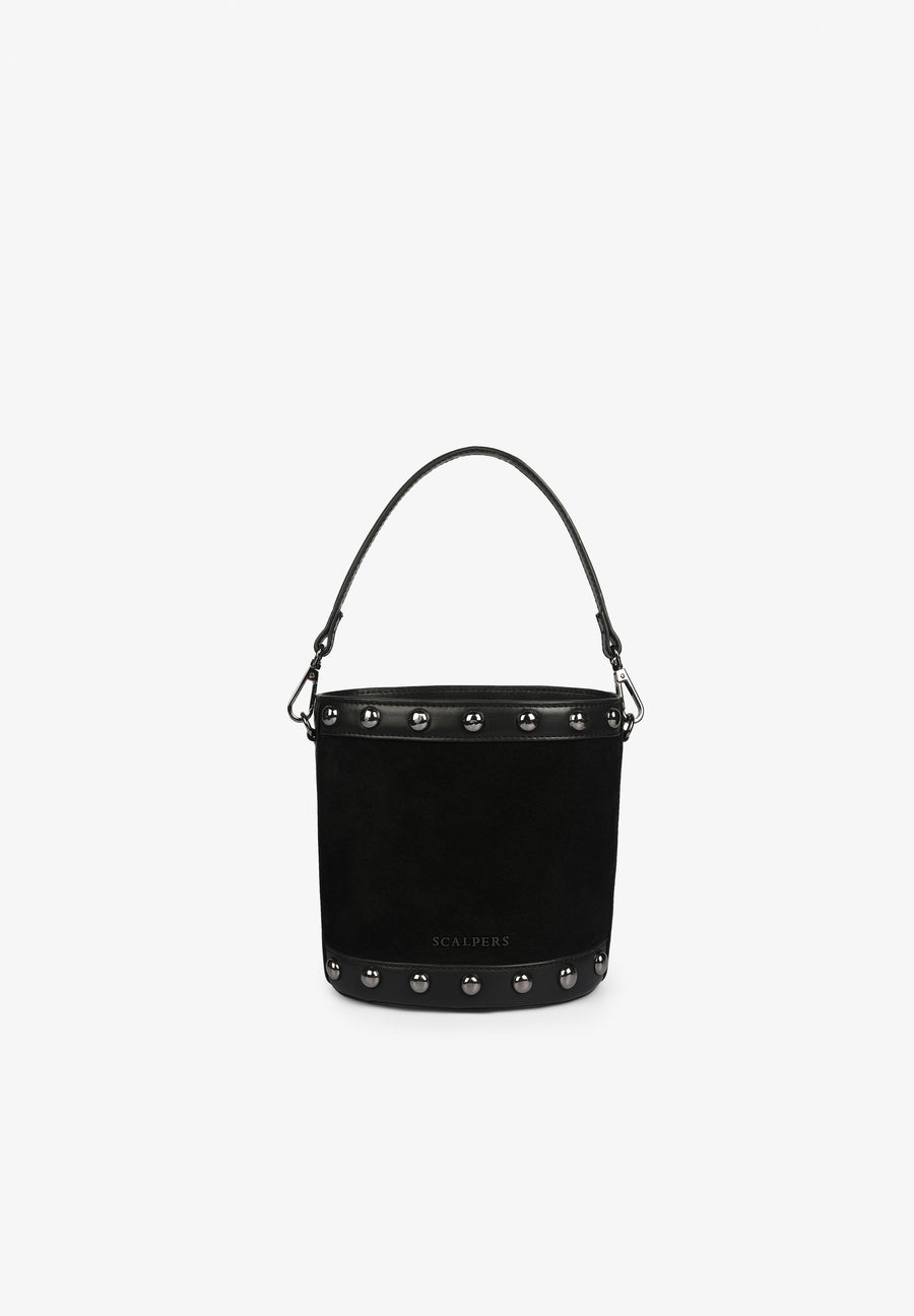 BOLSA CUBO DE CAMURÇA COM TACHAS
