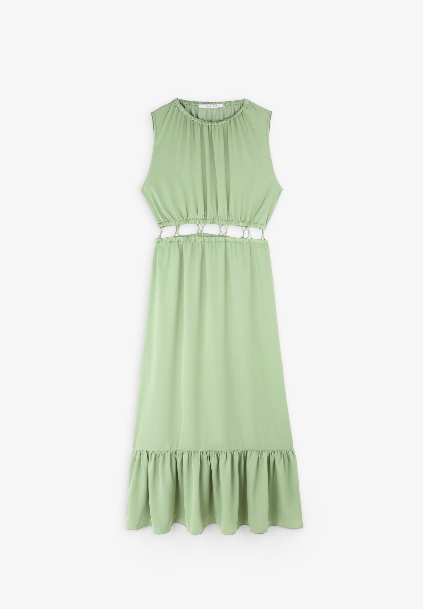 VESTIDO MIDI ACETINADO COM ABERTURAS NA CINTURA