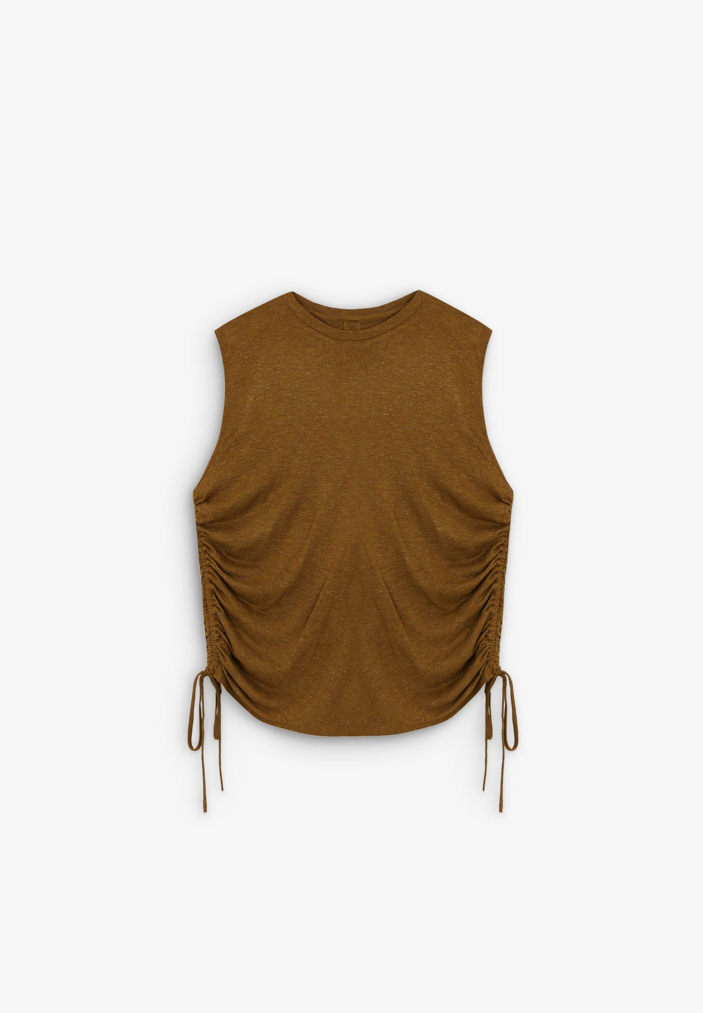 T-SHIRT EM FIO METALIZADO E FRANZIDO LATERAL