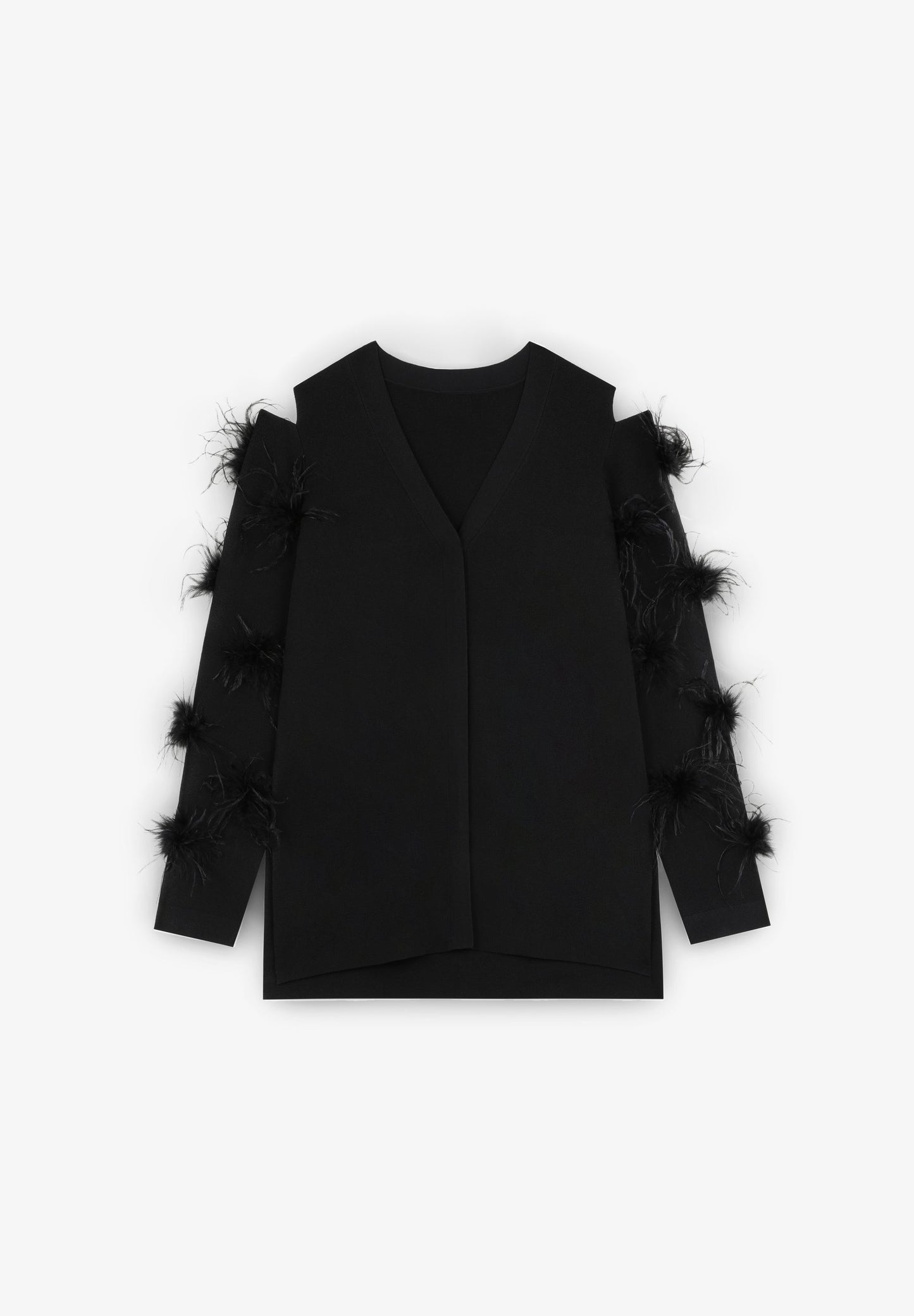 CARDIGAN COM ABERTURA NOS OMBROS COM PLUMAS