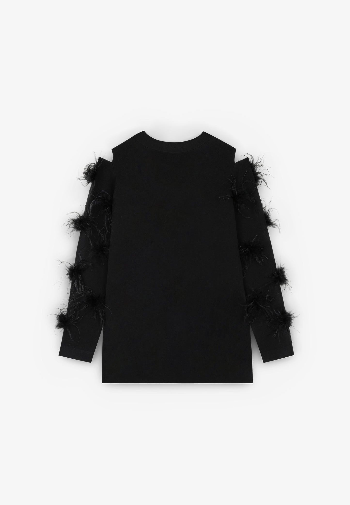 CARDIGAN COM ABERTURA NOS OMBROS COM PLUMAS