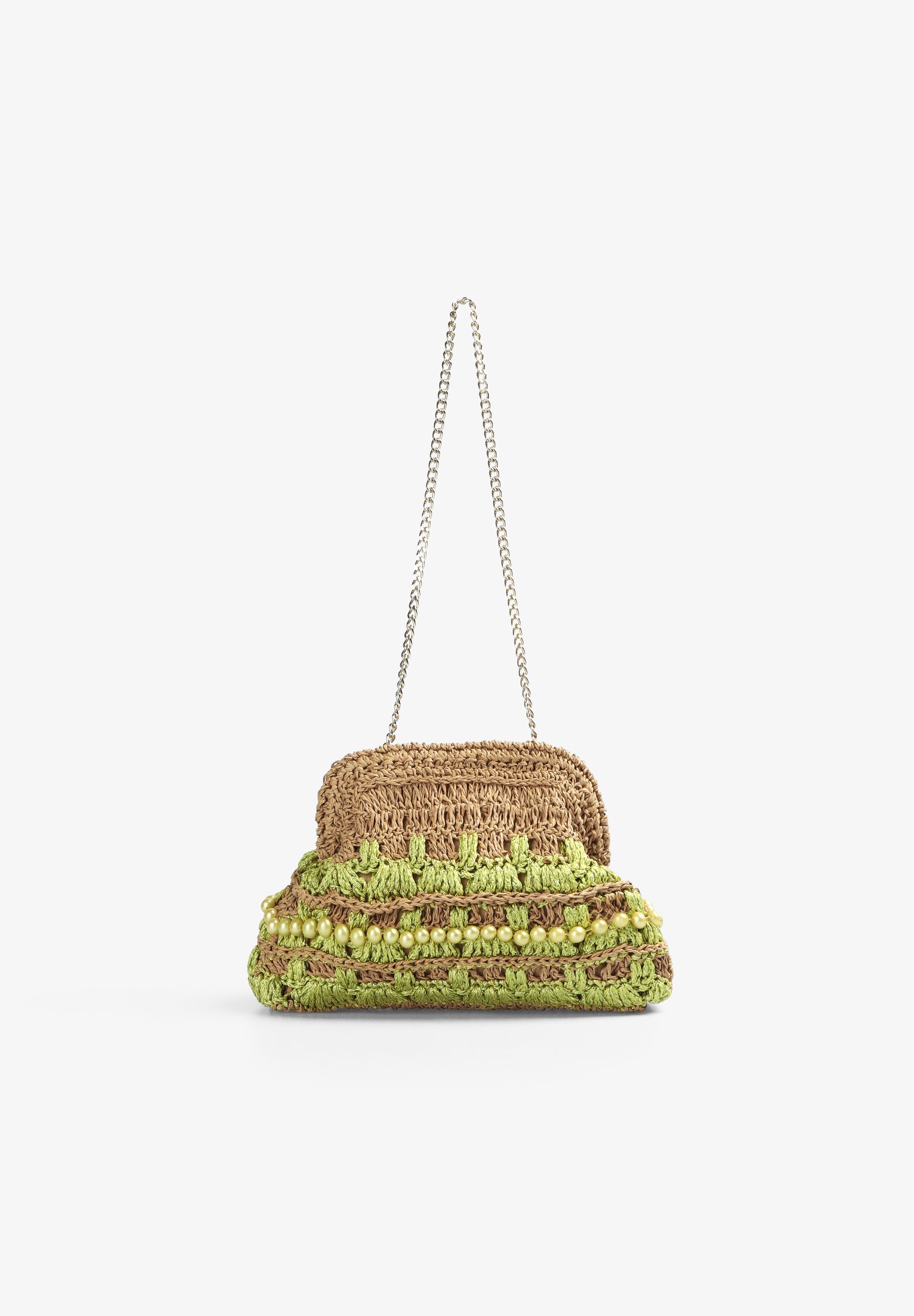 MALA CLUTCH DE RÁFIA COM PORMENOR DE MISSANGAS