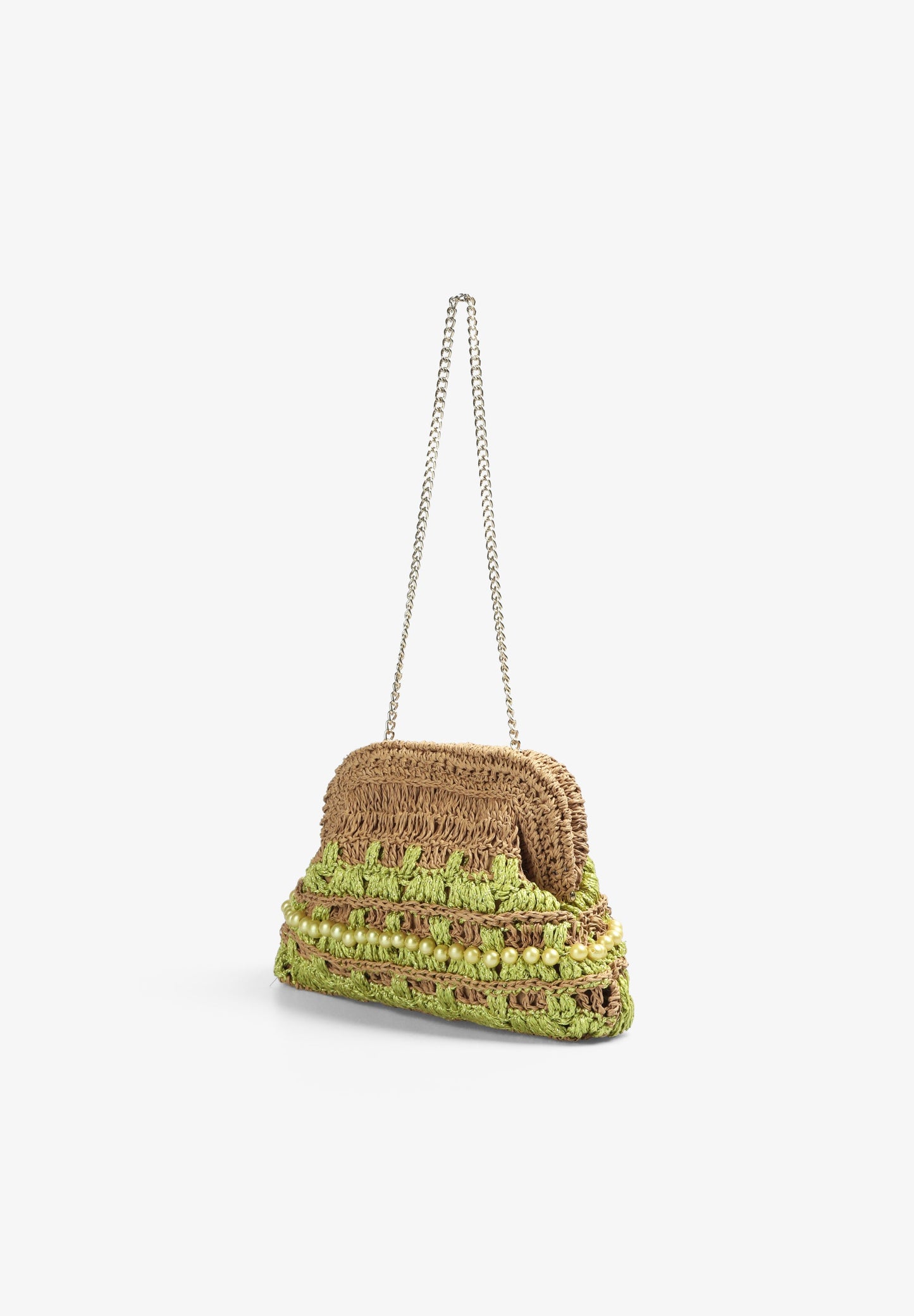 MALA CLUTCH DE RÁFIA COM PORMENOR DE MISSANGAS