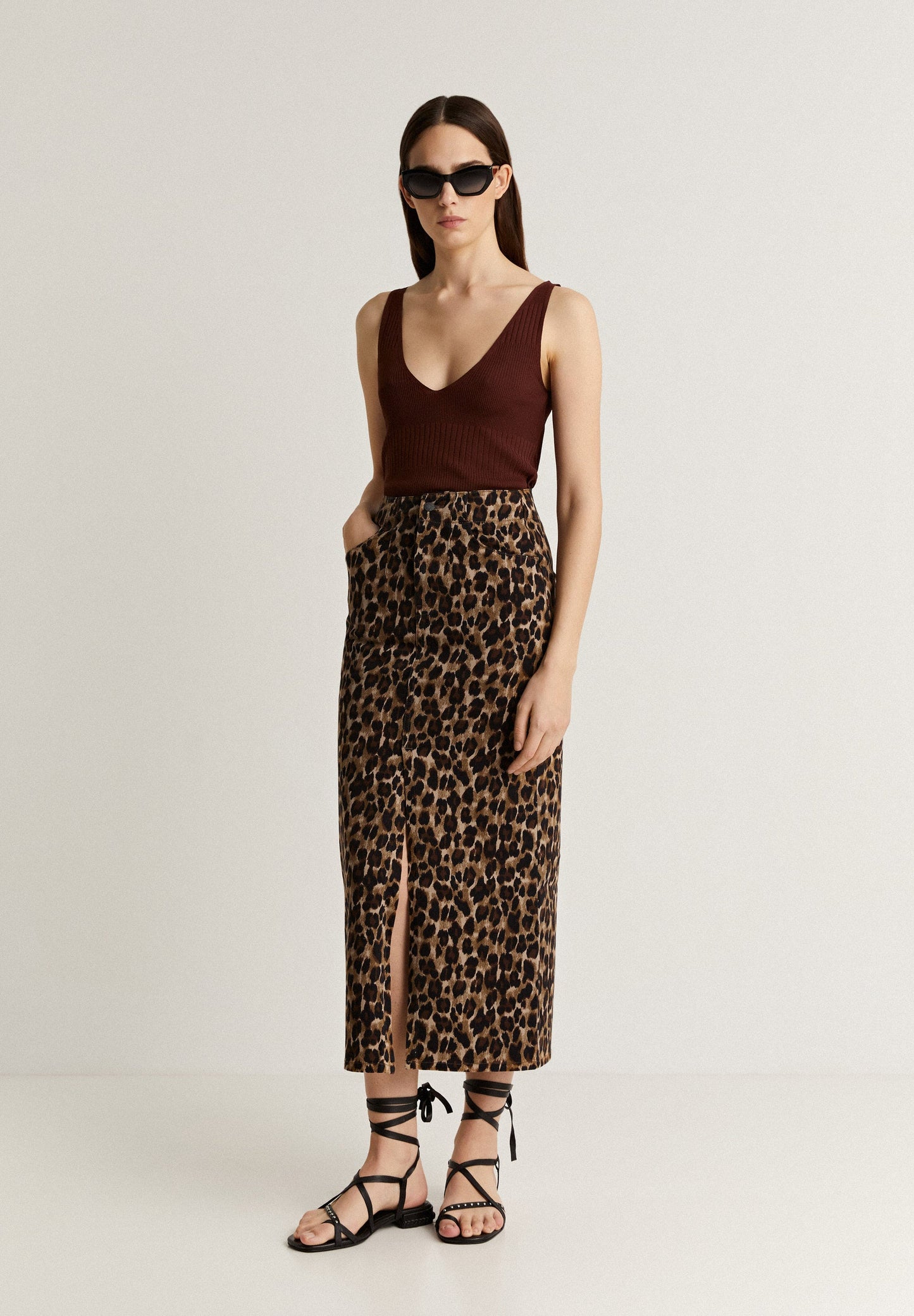 SAIA MIDI DENIM LEOPARDO