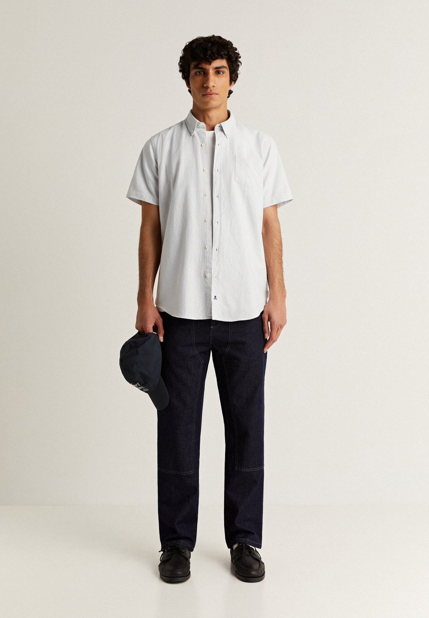 CAMISA DE MANGA CURTA ÀS RISCAS OXFORD