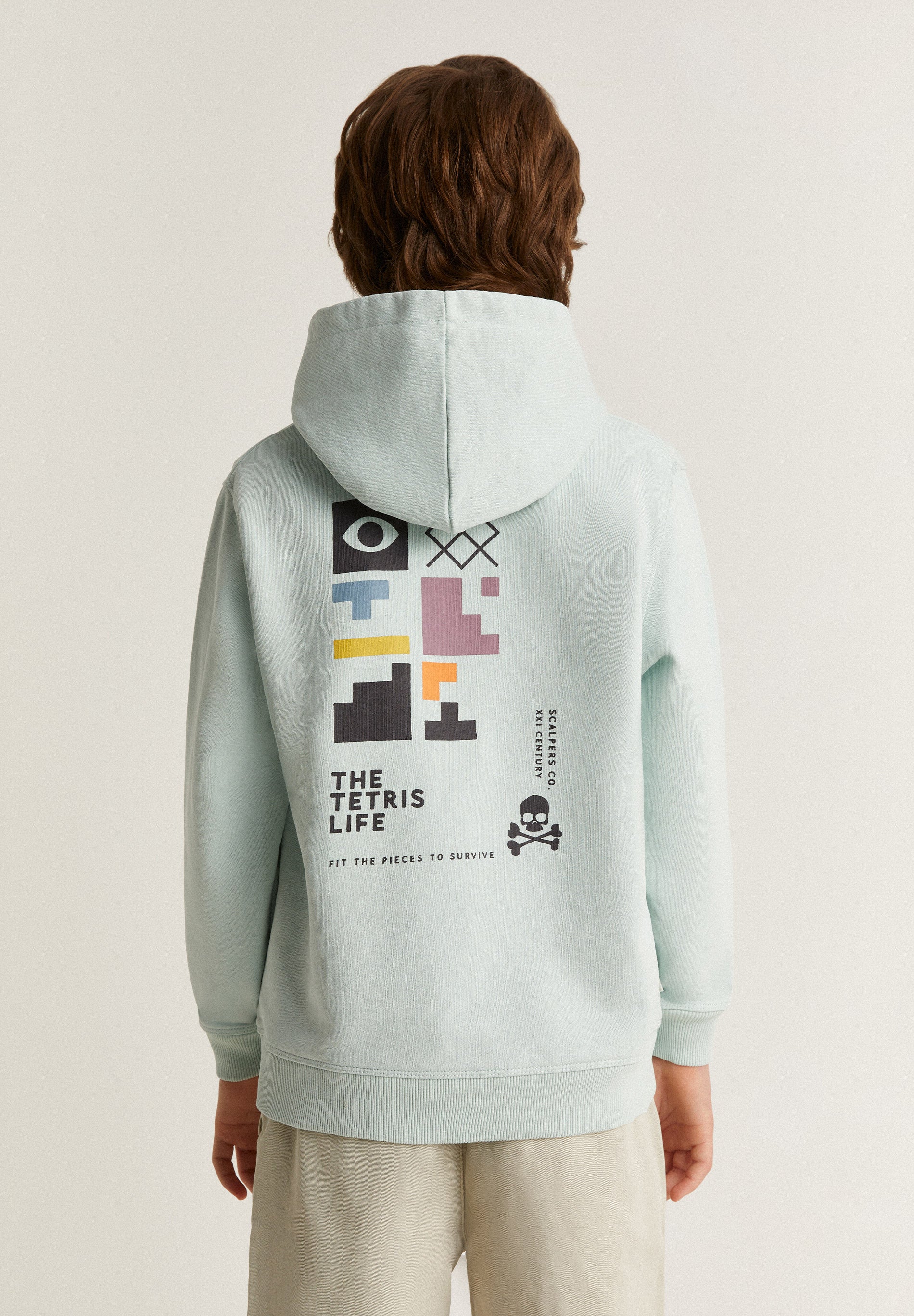 SWEATSHIRT COM CAPUZ E PADRÃO TETRIS