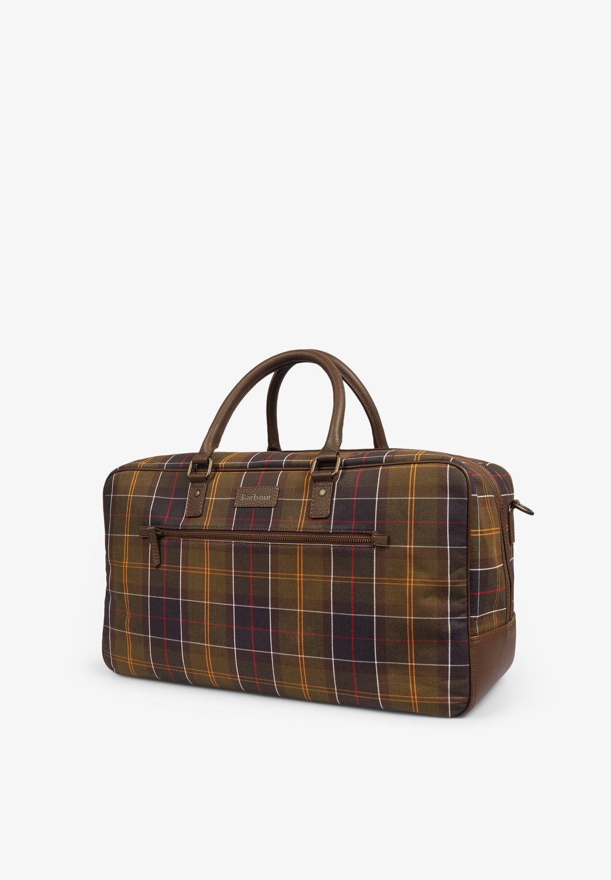 BARBOUR | BOLSA DE VIAJE CUERO Y TARTÁN