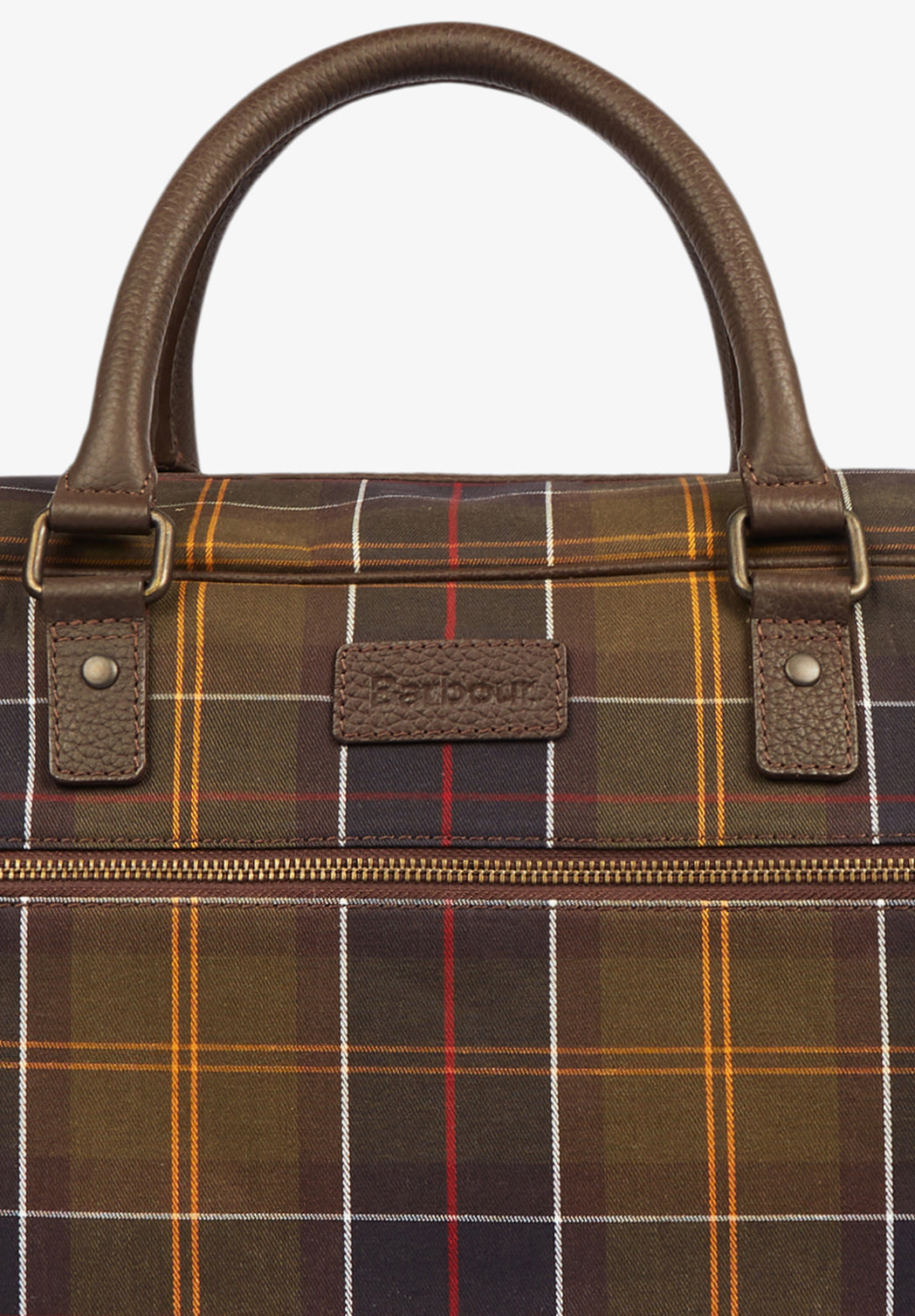 BARBOUR | BOLSA DE VIAJE CUERO Y TARTÁN