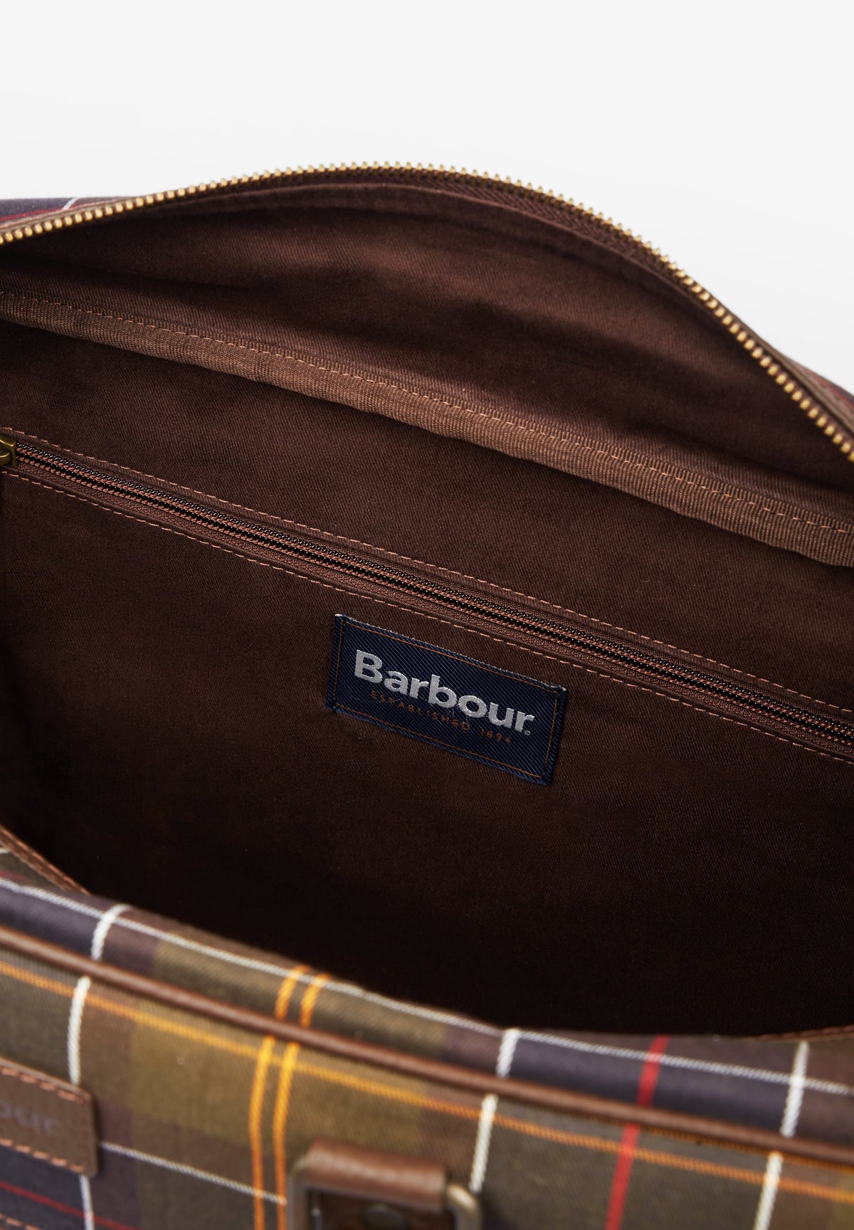 BARBOUR | BOLSA DE VIAJE CUERO Y TARTÁN