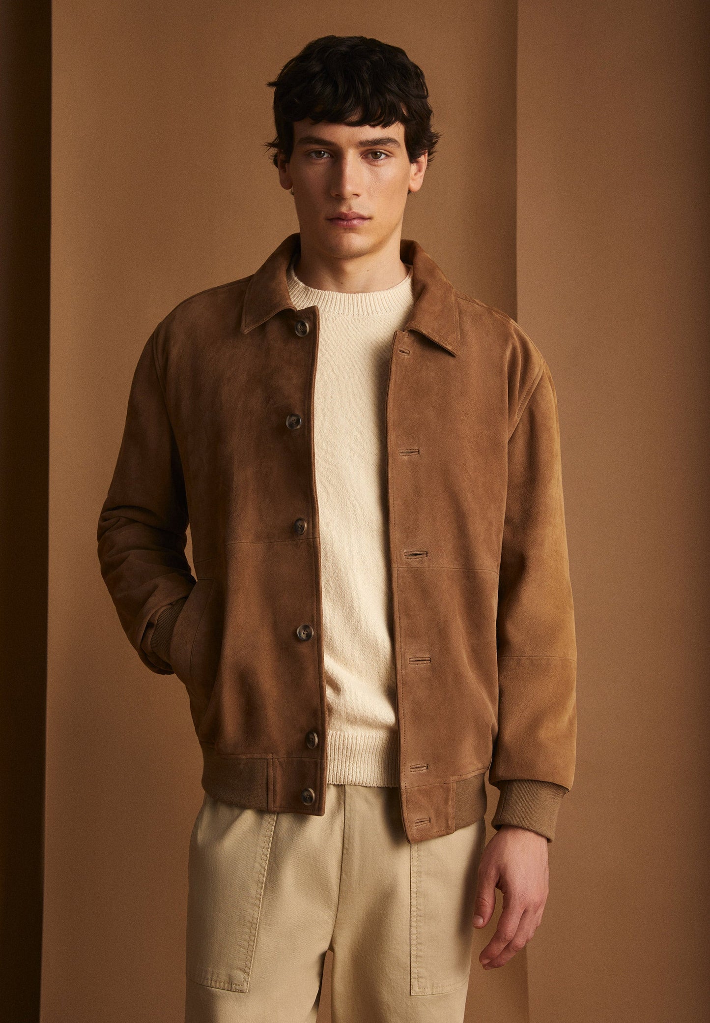 CARDIGAN BOMBER EM PELE CAMURÇA