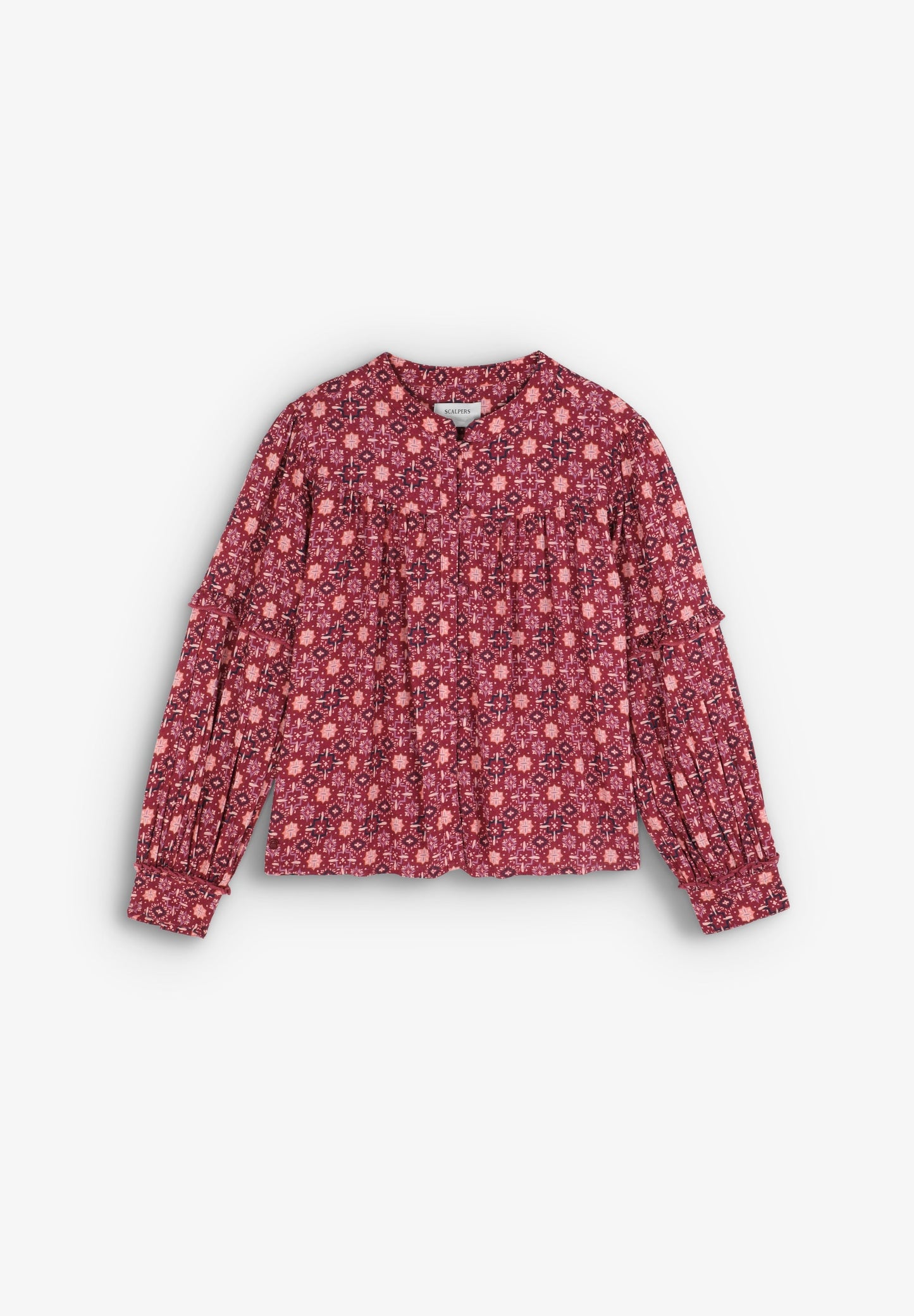 BLUSA COM PADRÃO E FOLHO NA MANGA