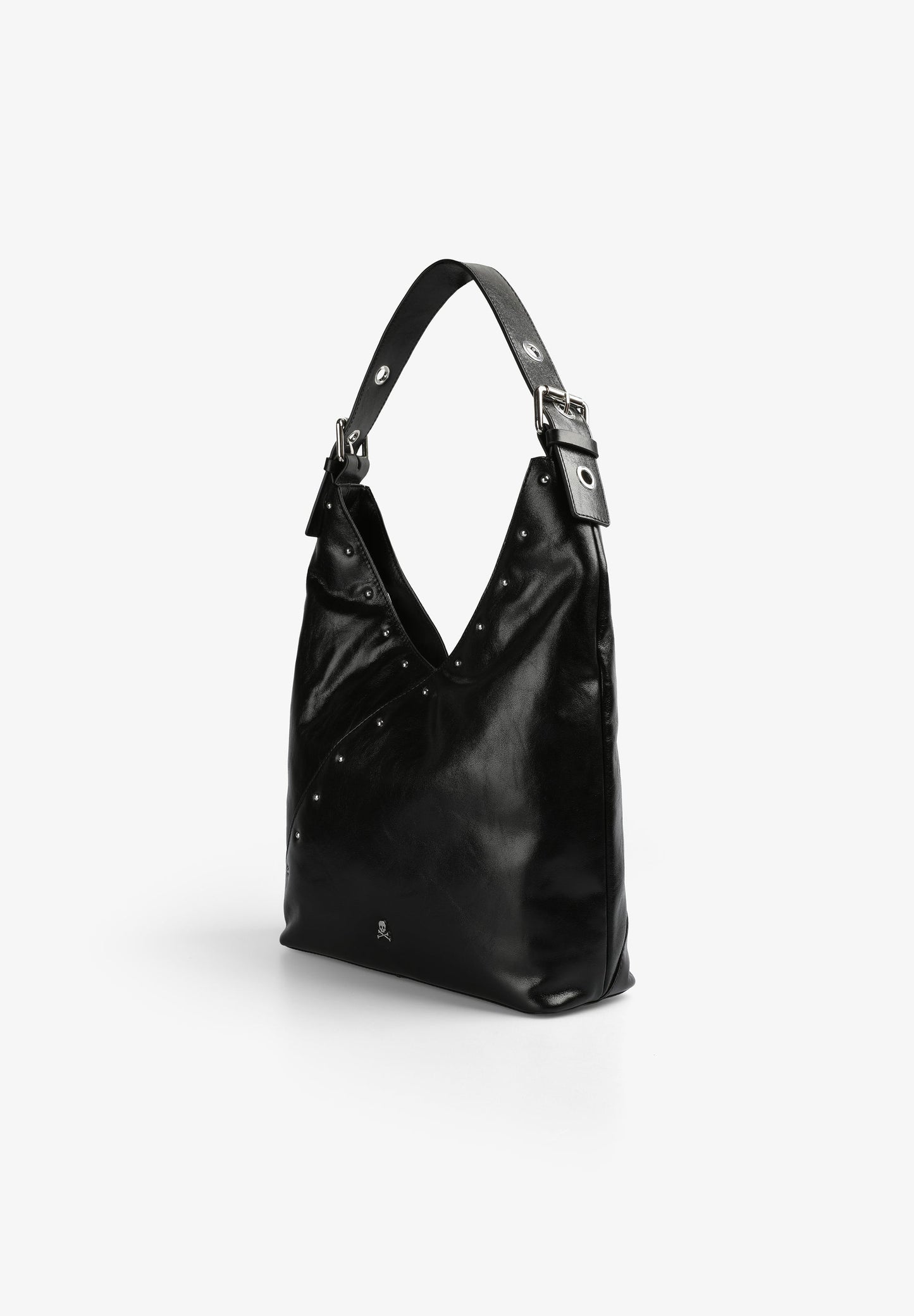 BOLSA HOBO EM PELE COM TACHAS