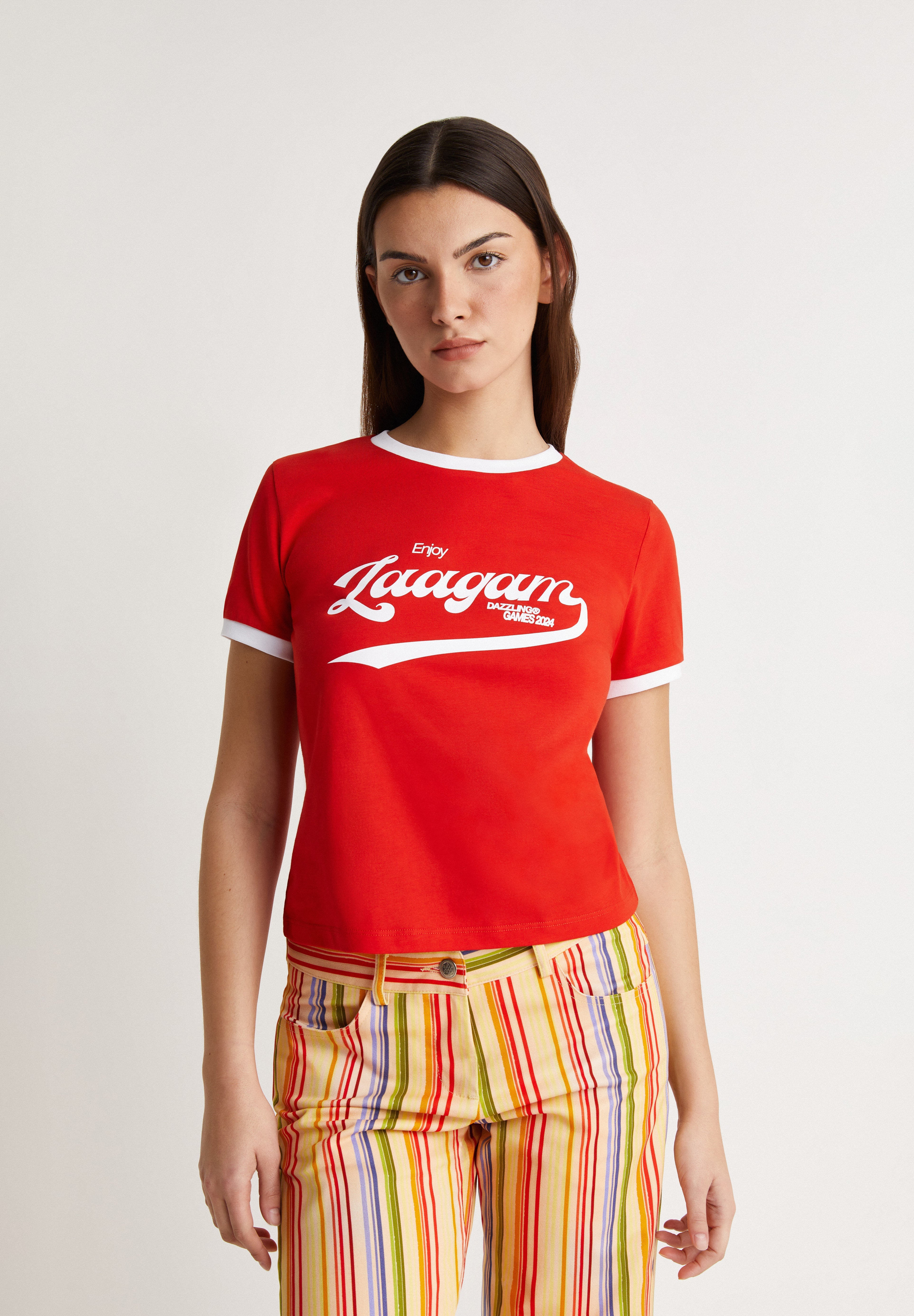 LAAGAM | OLYMPIA T-SHIRT LOGÓTIPO VERMELHO ALGODÃO