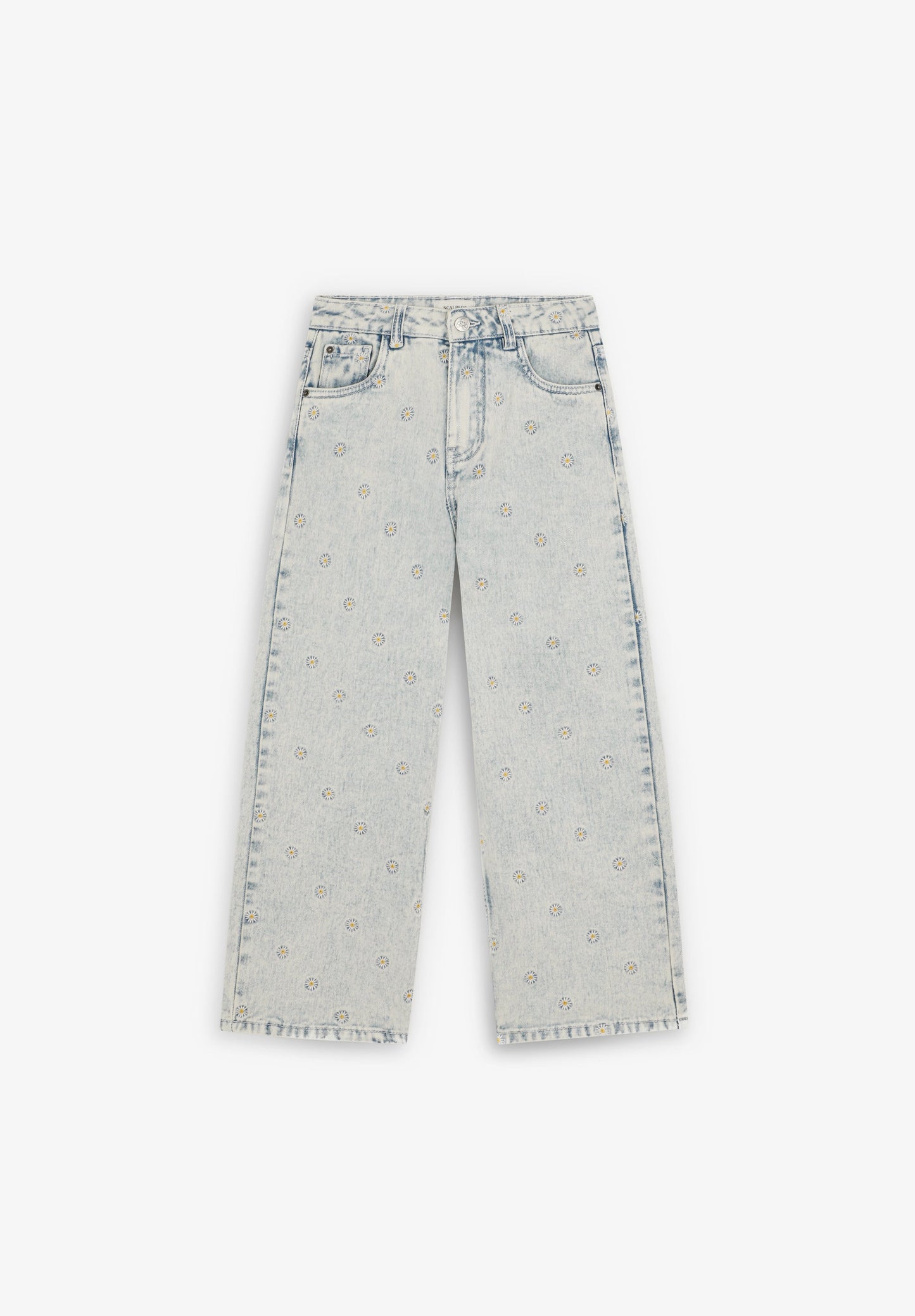 CALÇAS DENIM COM BORDADOS DE SÓIS