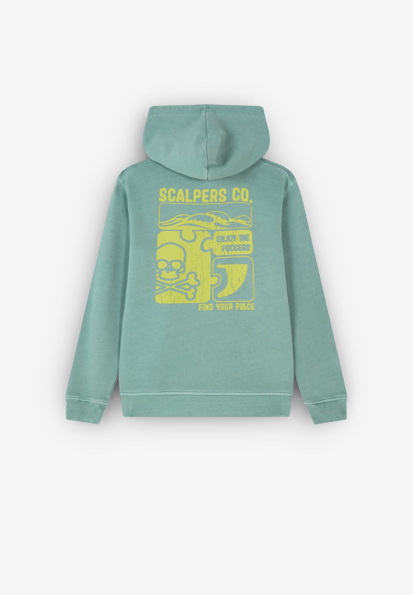 SWEATSHIRT DESBOTADA COM CAPUZ E PADRÃO ATRÁS