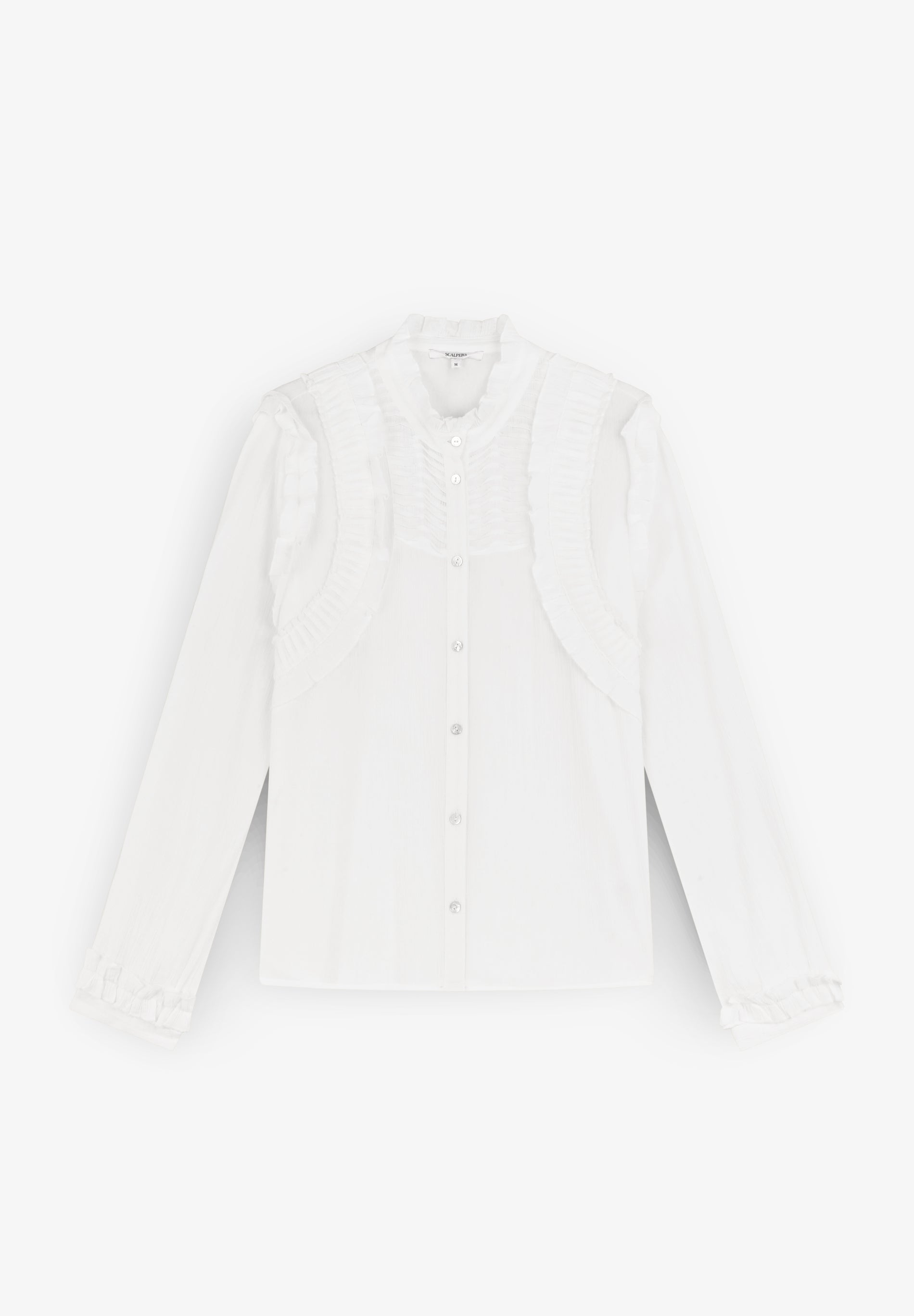 CAMISA COM PORMENORES DE FRANZIDOS PLISSADOS